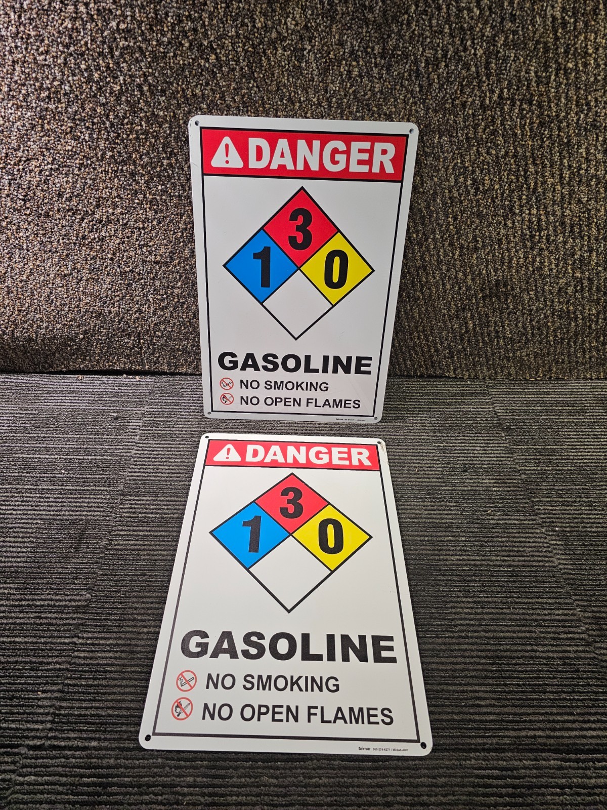 (QTY 4) Brimar M3346-A8C 12&Prime; x 18&Prime; NFPA Gasoline 1-3-0 Sign Aluminum, White