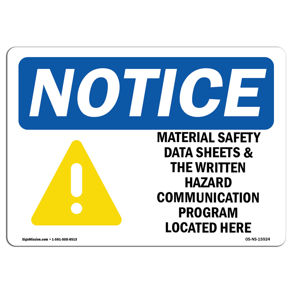 Material Safety Data Sheets Hazard Program OSHA Notice Sign Metal Plastic Decal