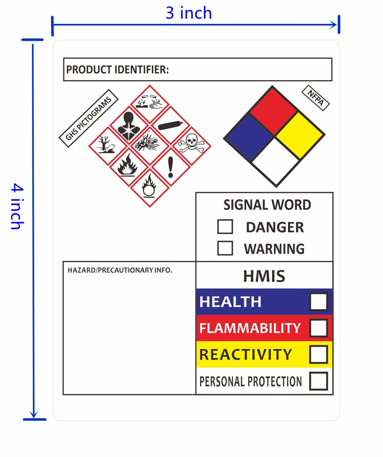 Hybsk SDS OSHA Chemical Safety Labels | 4×3 inches MSDS Stickers with GHS NFP…