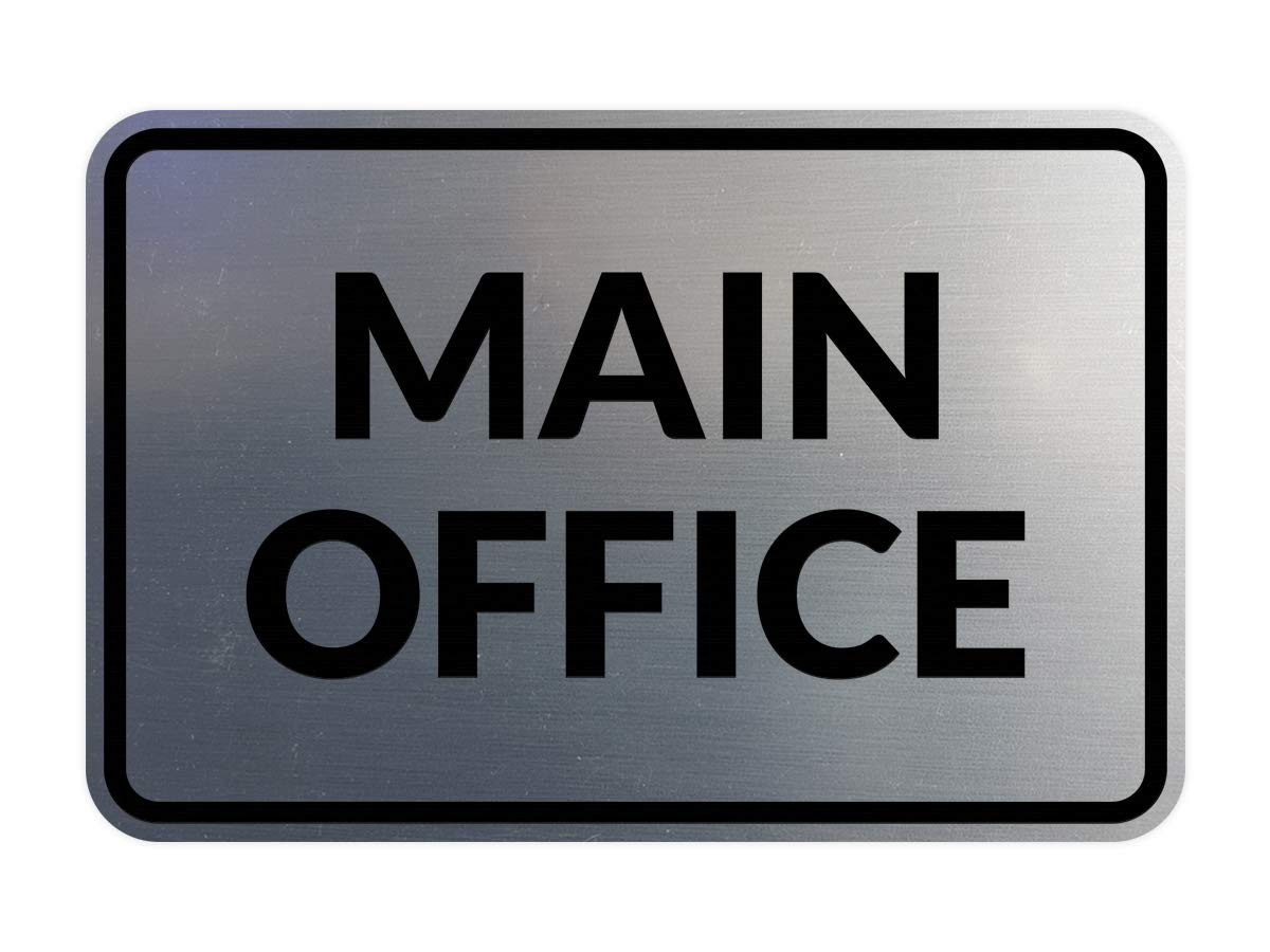 Large Classic Framed Main Office Sign Brushed Silver Durable Wall Door Mount