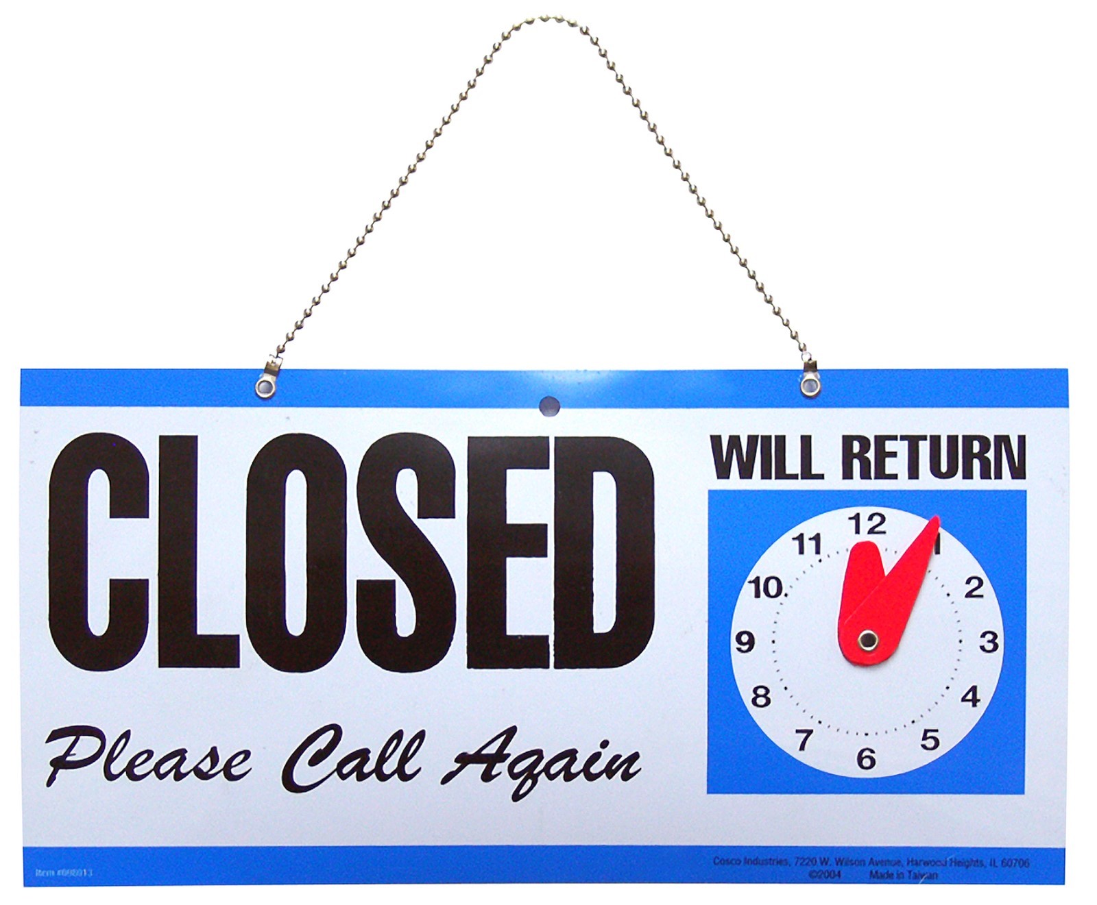 OPEN & CLOSED Hanging Door Window SIGN 2 side w/ Adjustable CLOCK HILLMAN 848653