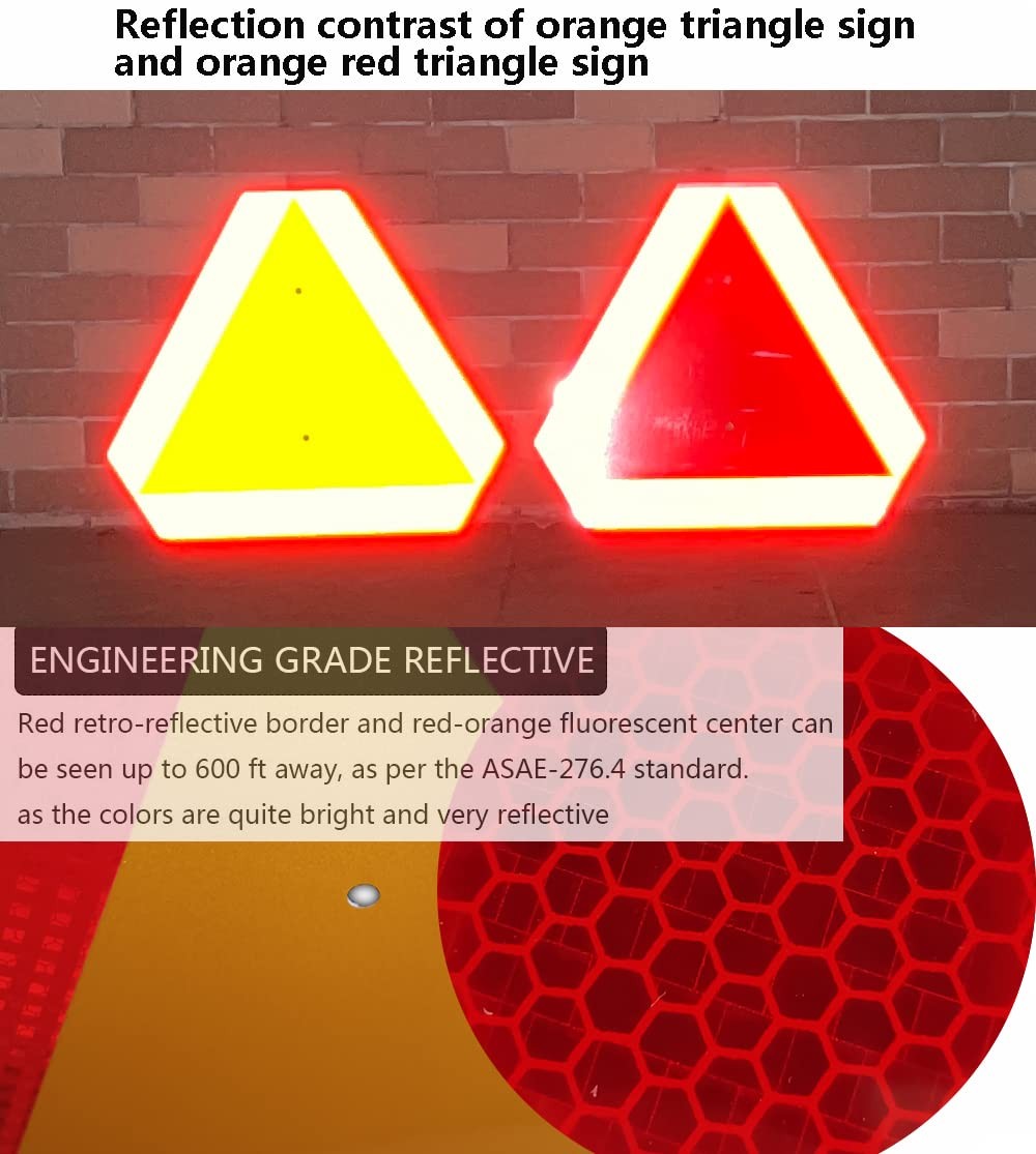Orange Slow Moving Vehicle Sign, SMV Reflective Triangle, 14×16 Aluminum