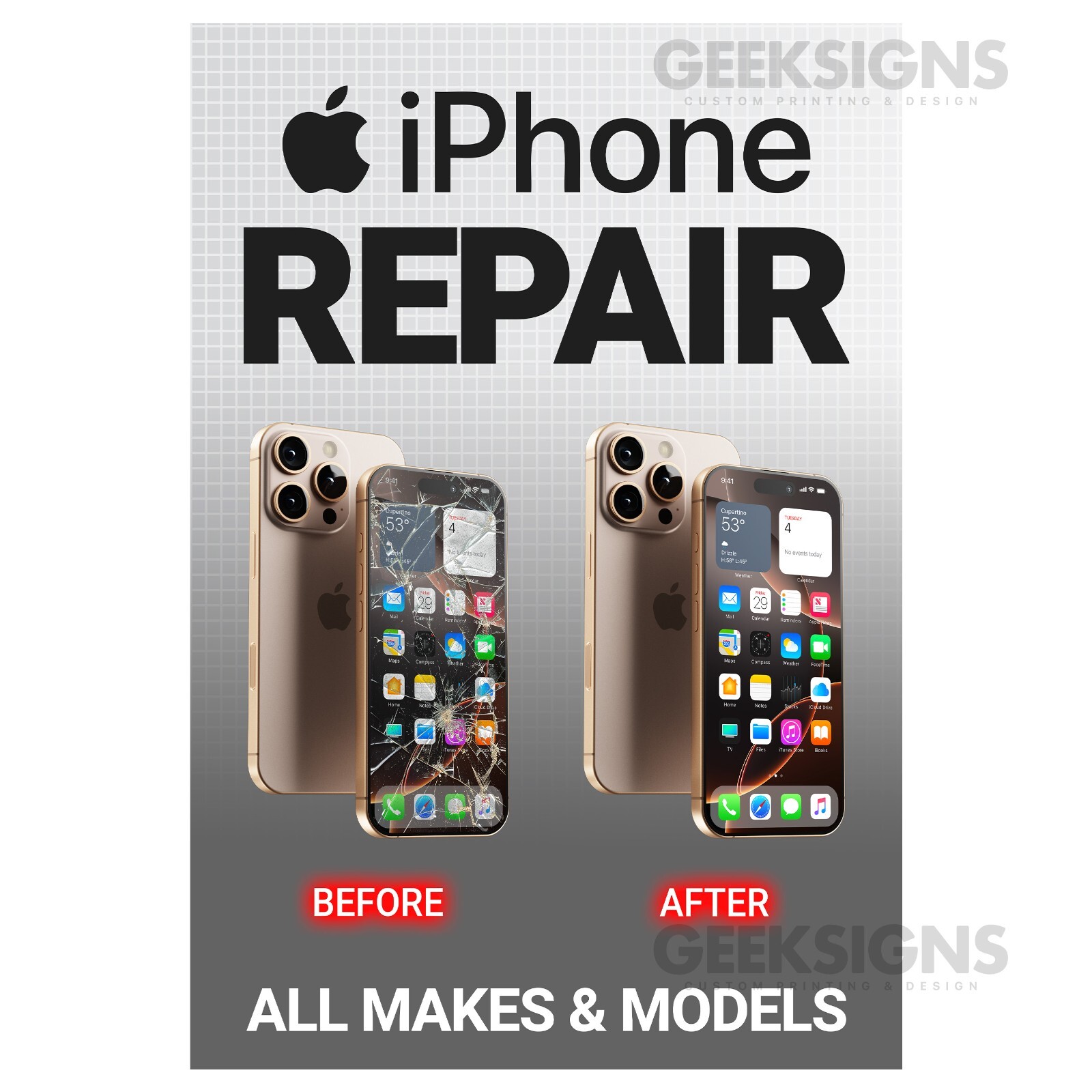 iPhone Repair Service Poster – Cell Phone Apple & Samsung – Store Banner Sign