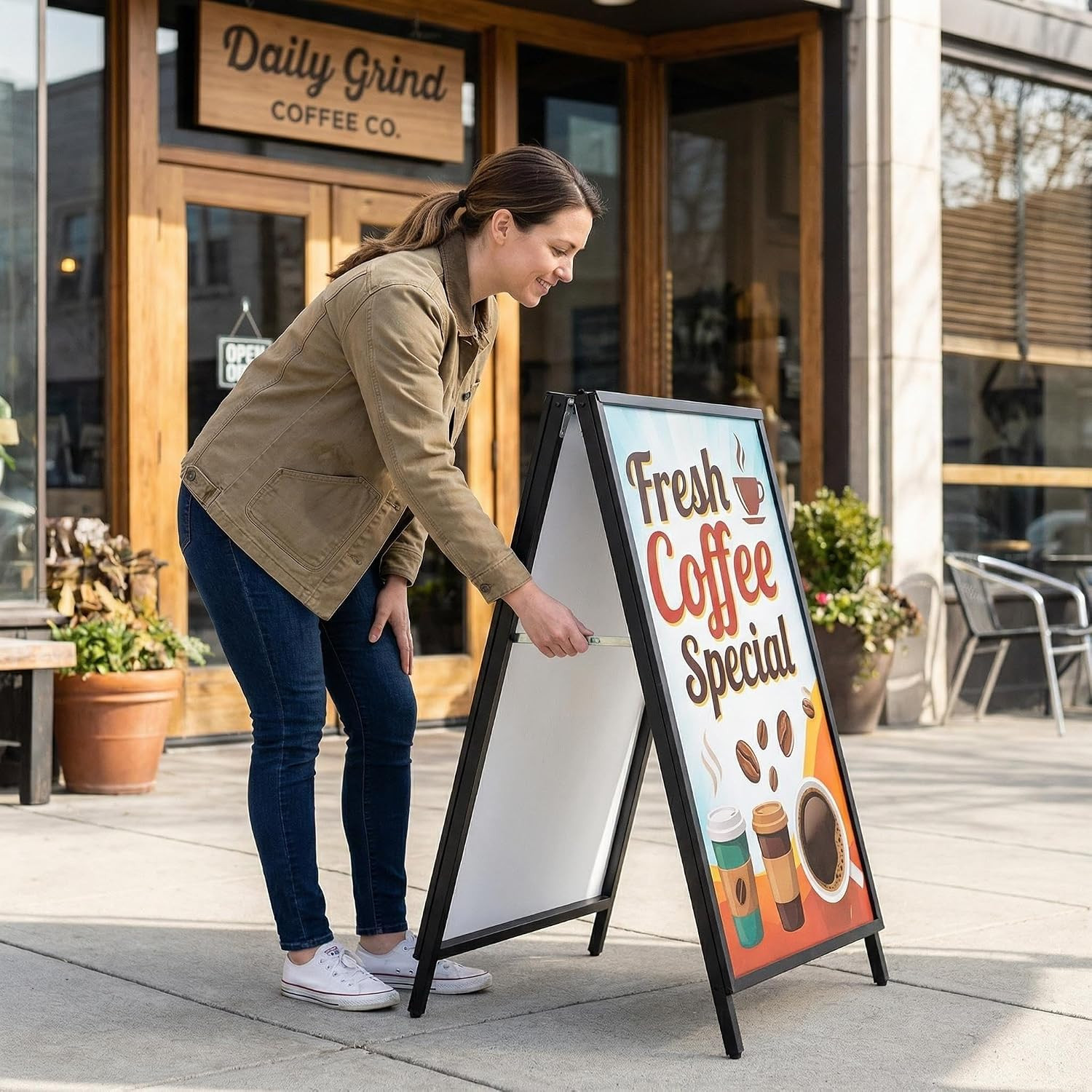 a Frame Sidewalk Sign 24X36 Inches Sandwich Board Signs Outdoor Heavy Duty Doubl