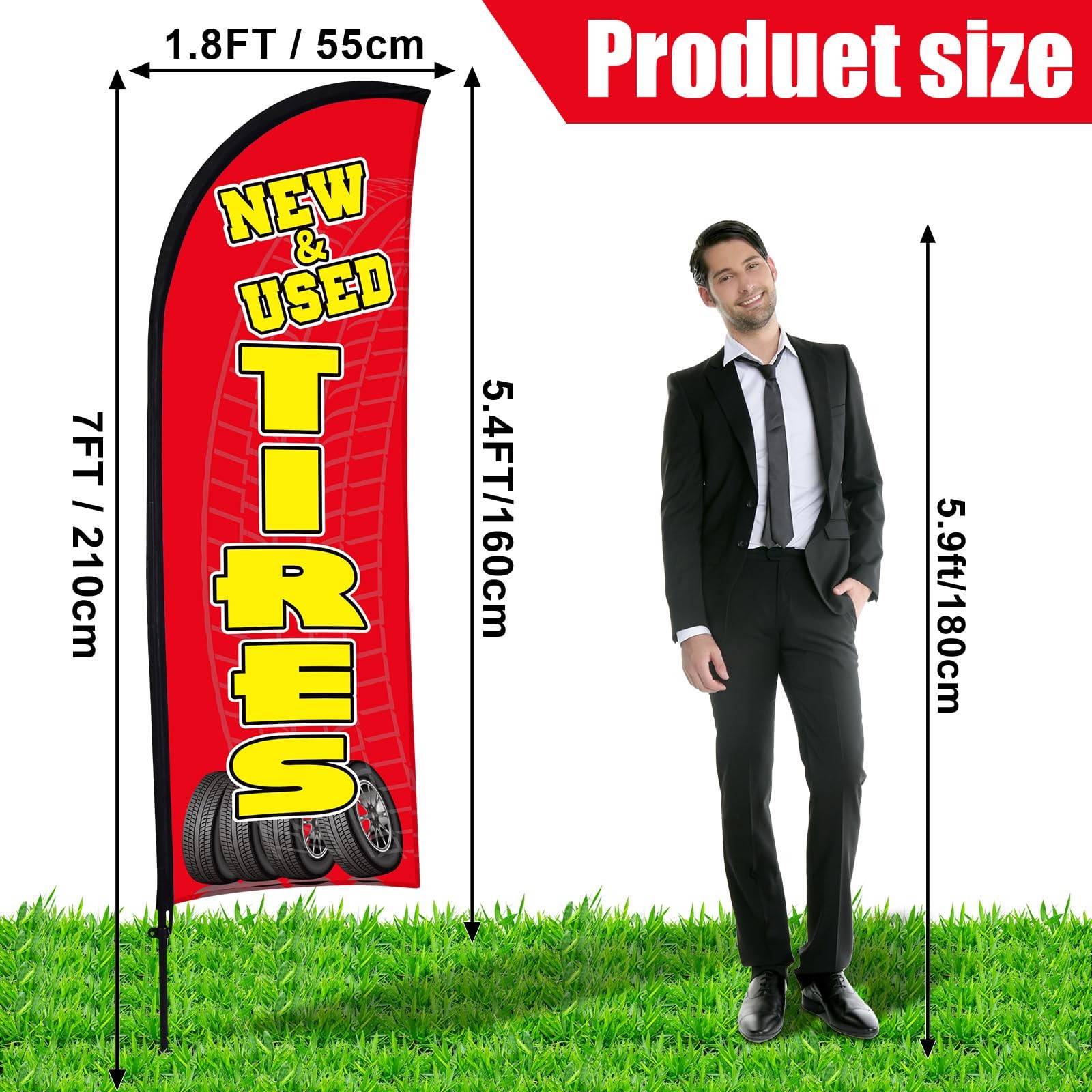 3 Sets Tires Feather Flags with Poles 7ft New and Use Tires Flags for Busines…