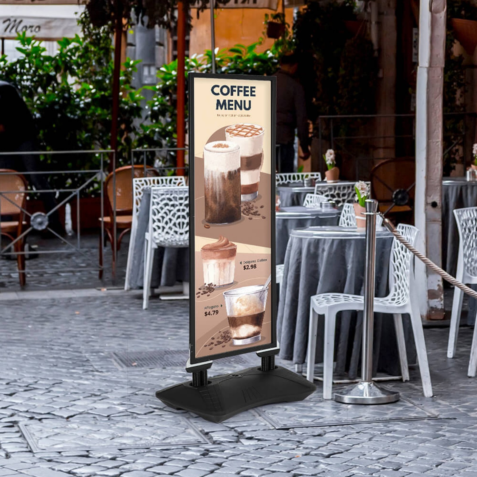 Windpro Slim Wind Resistant Outdoor Pavement Sidewalk Sign Holder 22&Prime;x60&Prime; Silver