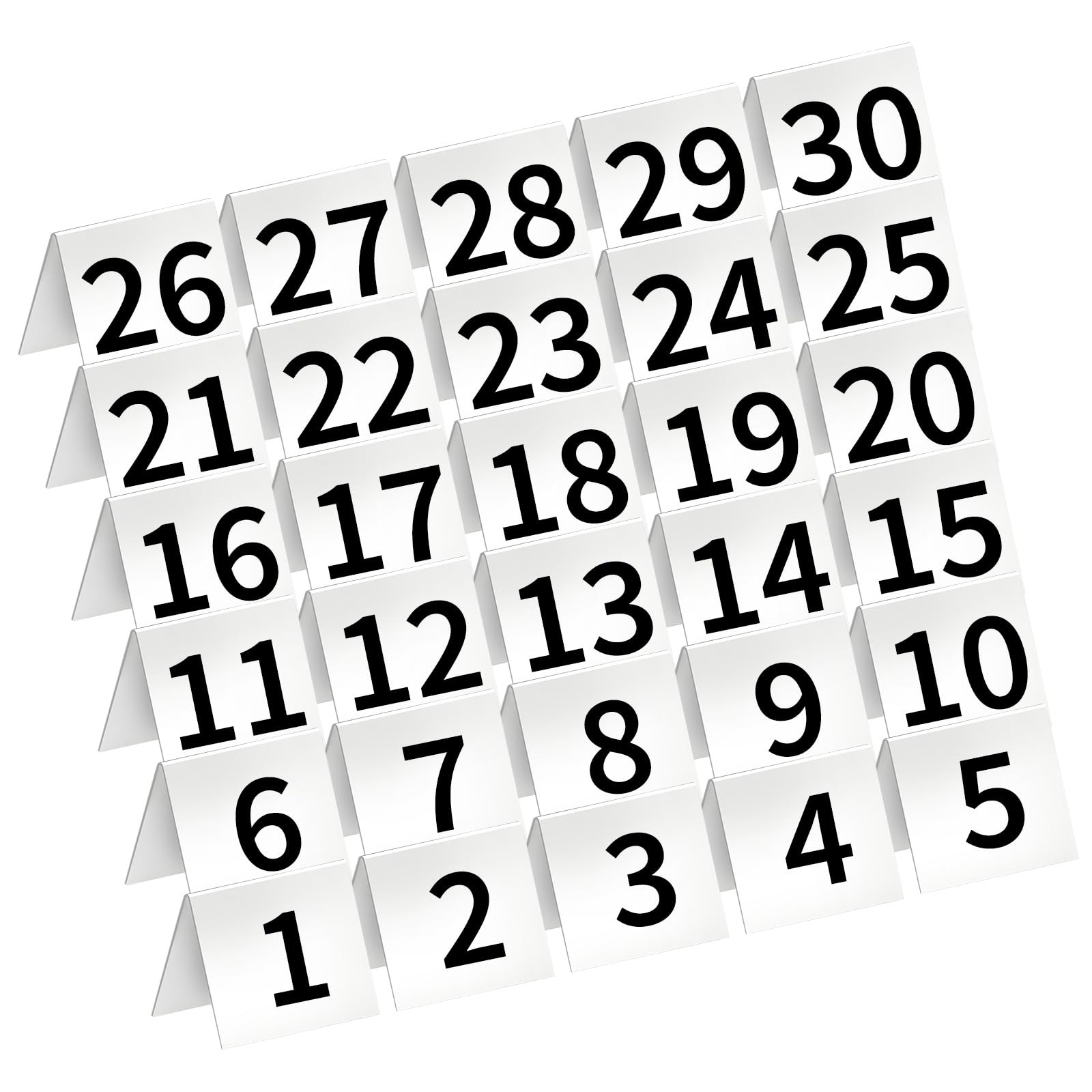 30 Pack Restaurant Table Numbers Double Side Acrylic Tent White 3.4×2.2 Inch