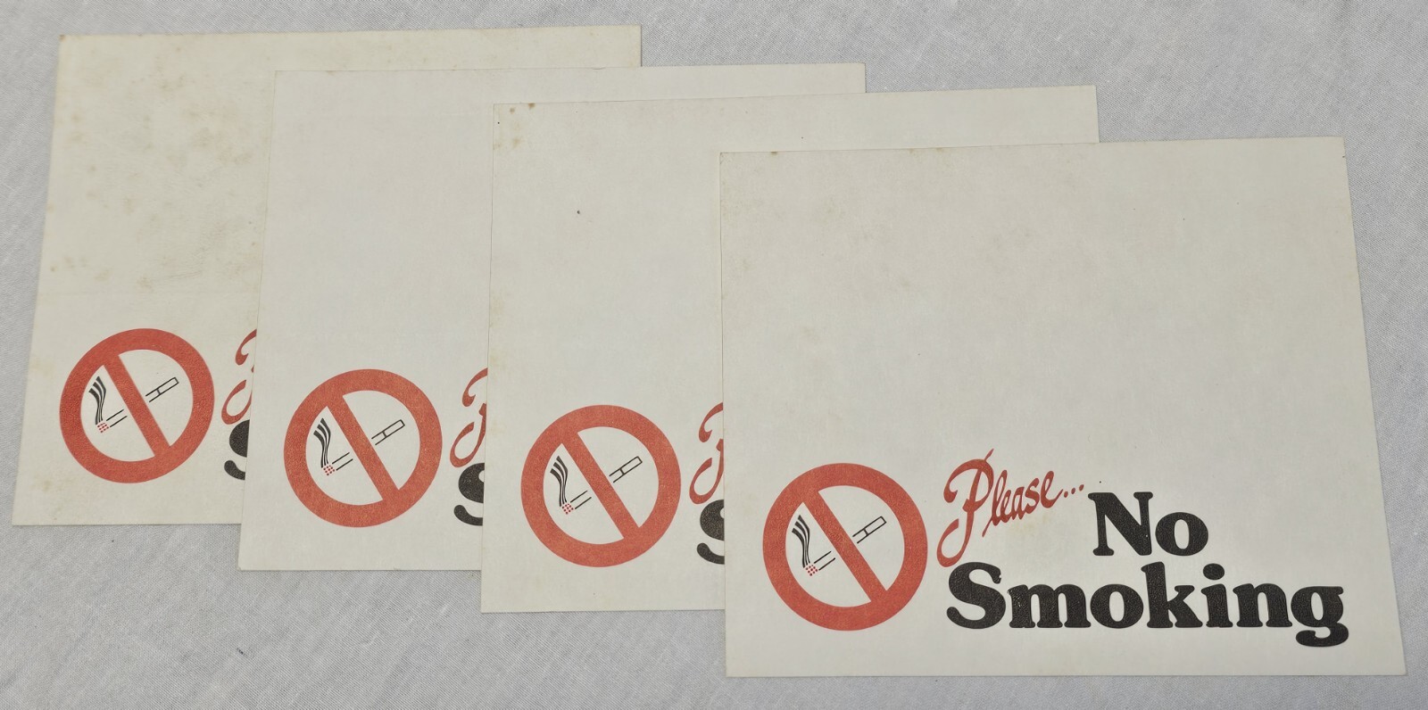 4 Vintage 4¼ » × 5¼ » Please No Smoking Foldable Sign Table Plaque Card Lot 1960&rsquo;s