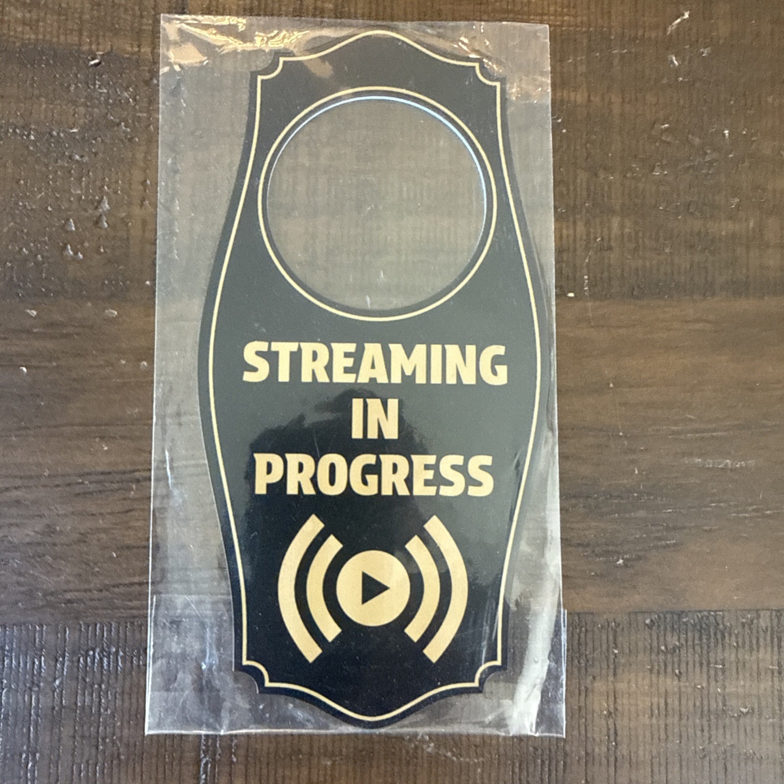 Streaming In Progress Door Hanger House or Business Door Sign Black Gold 4&Prime; X 8&Prime;