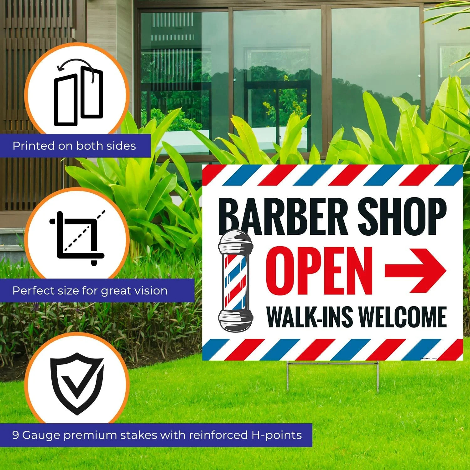 Barber Shop Open Walk in Welcome Arrow Sign, (2 Pack) Double Sided 18×24 Inches,