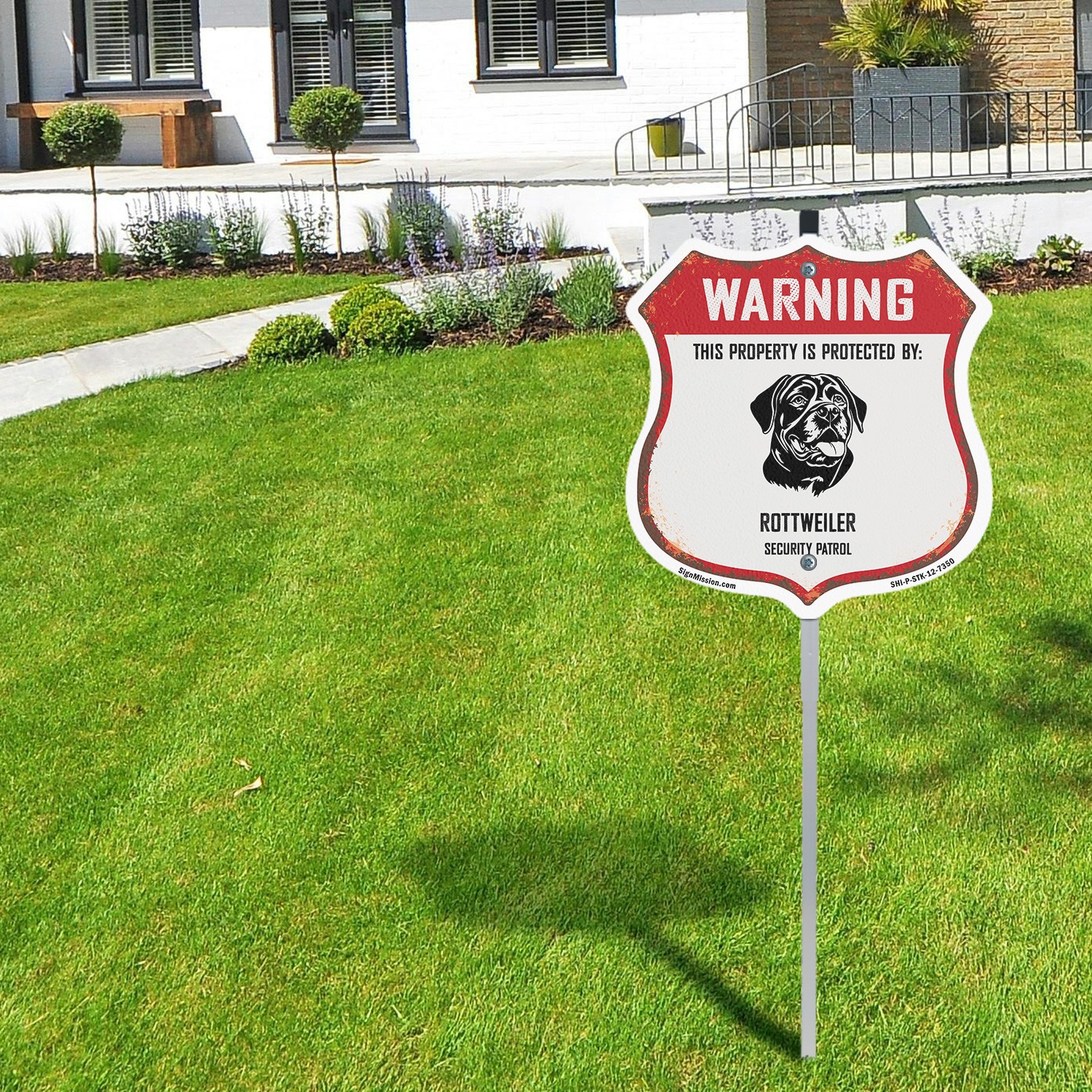 Warning Property is Protected by Rottweiler Made in the Shield Sign With Stake