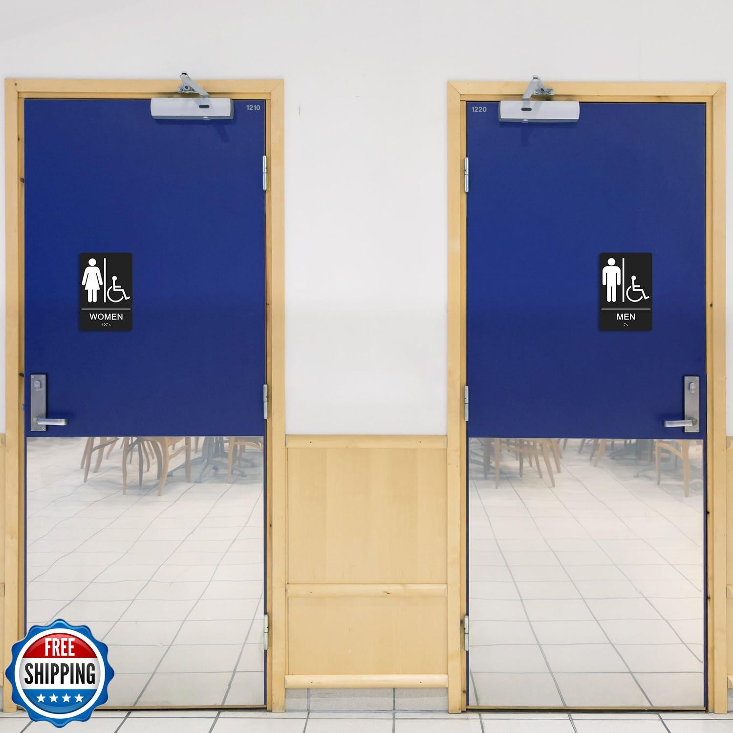 TandR ADA Braille Unisex Bathroom Signs, Men Women Signs – 2 Pack – 9 x 6 Inc