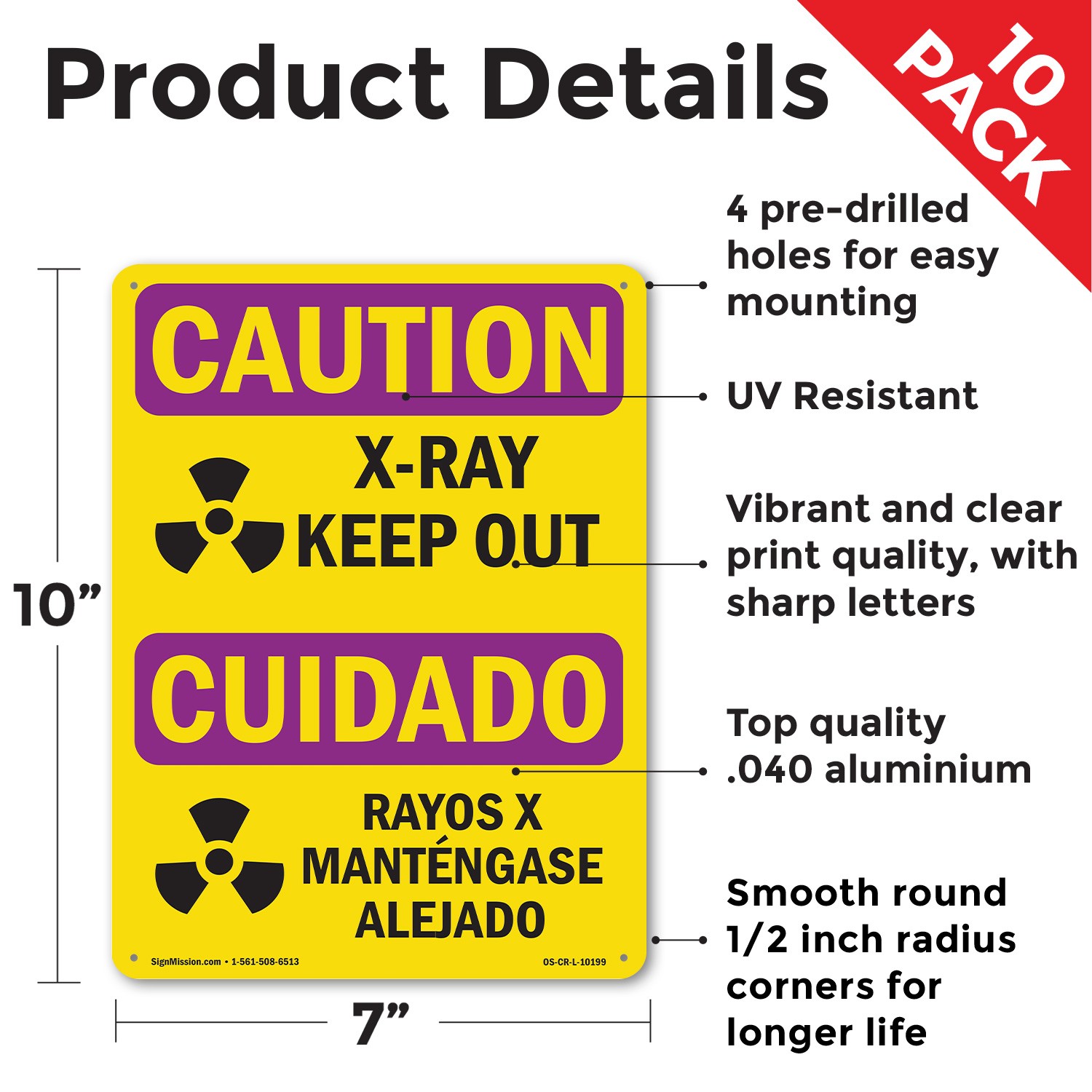 X-Ray Keep Out Bilingual OSHA Caution Radiation Sign Or Decal – 5 or 10 Pack
