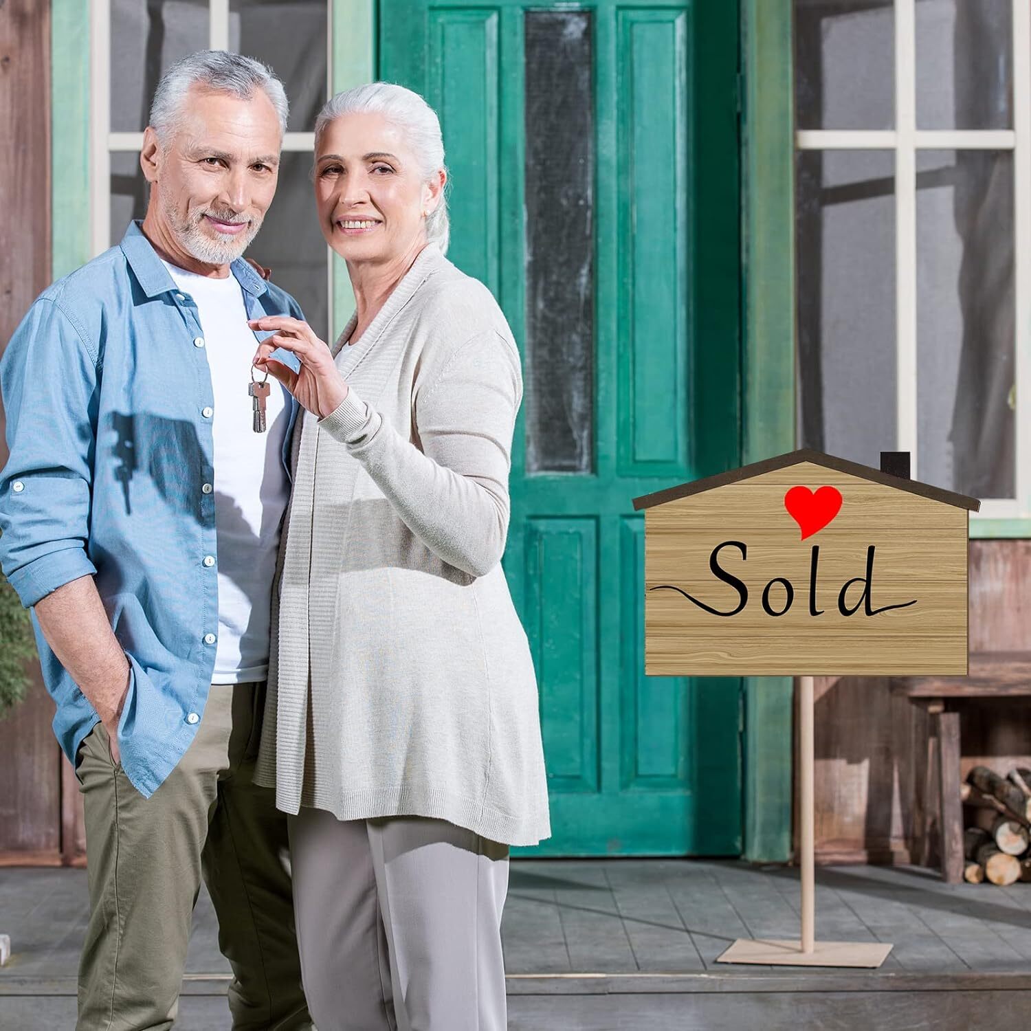 2 Pieces Real Estate Sold Signs, Wooden Double-Sided Social Media Photo Props,