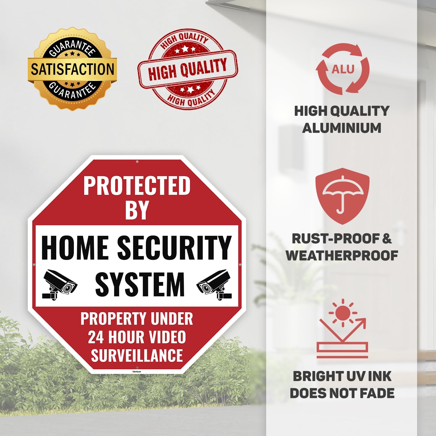 2 PCS 12×12 Inch Aluminum Protected By Home Security Monitoring Alarm Signs