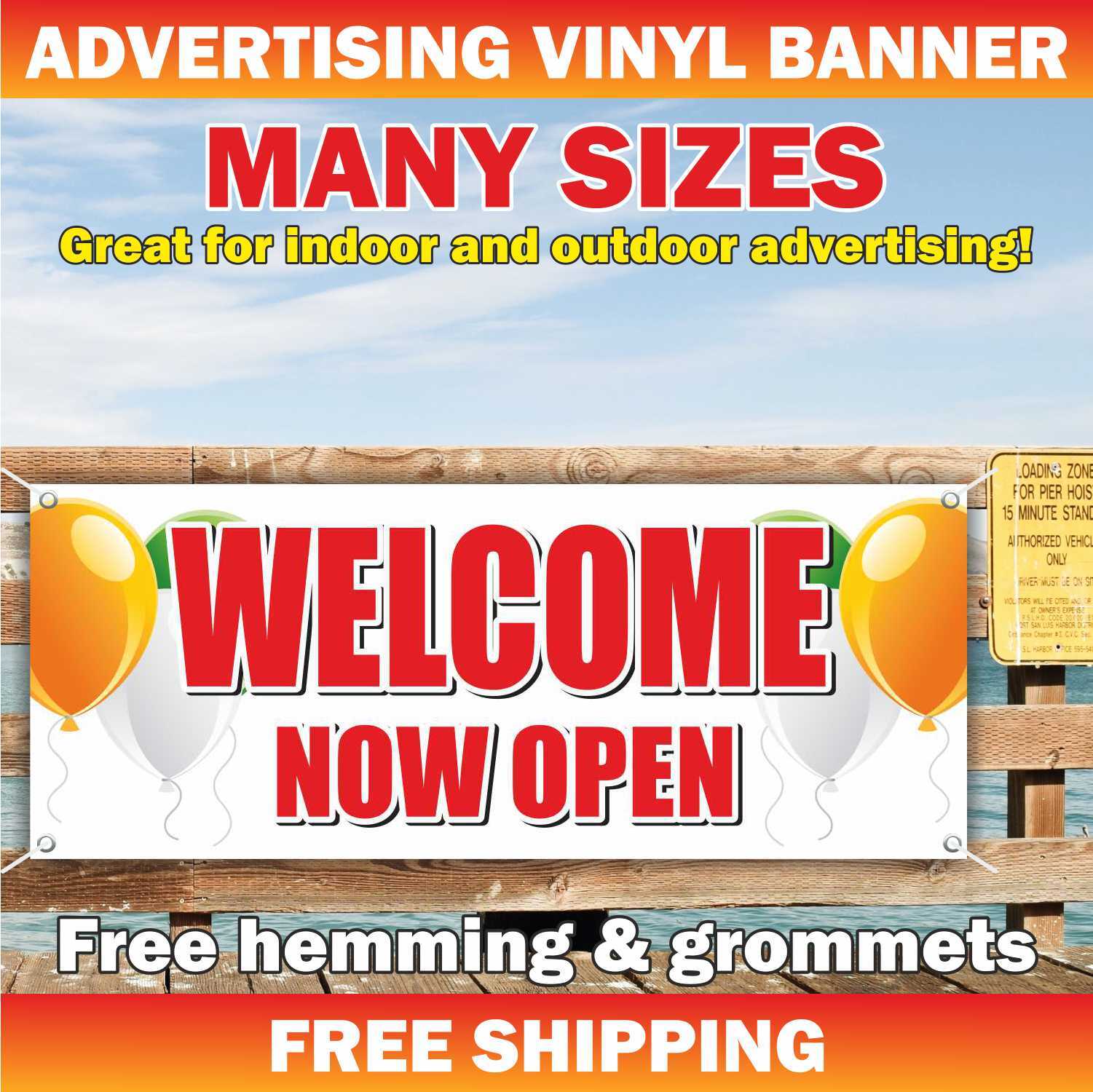 WELCOME NOW OPEN Advertising Banner Vinyl Mesh Sign Grand Shop Store barber Bar
