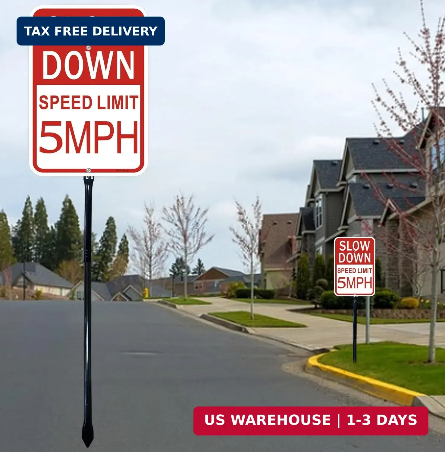 1 Pack Slow Down Sign, Speed Limit 5 MPH Sign with Stake, with 36 Inches Metal S
