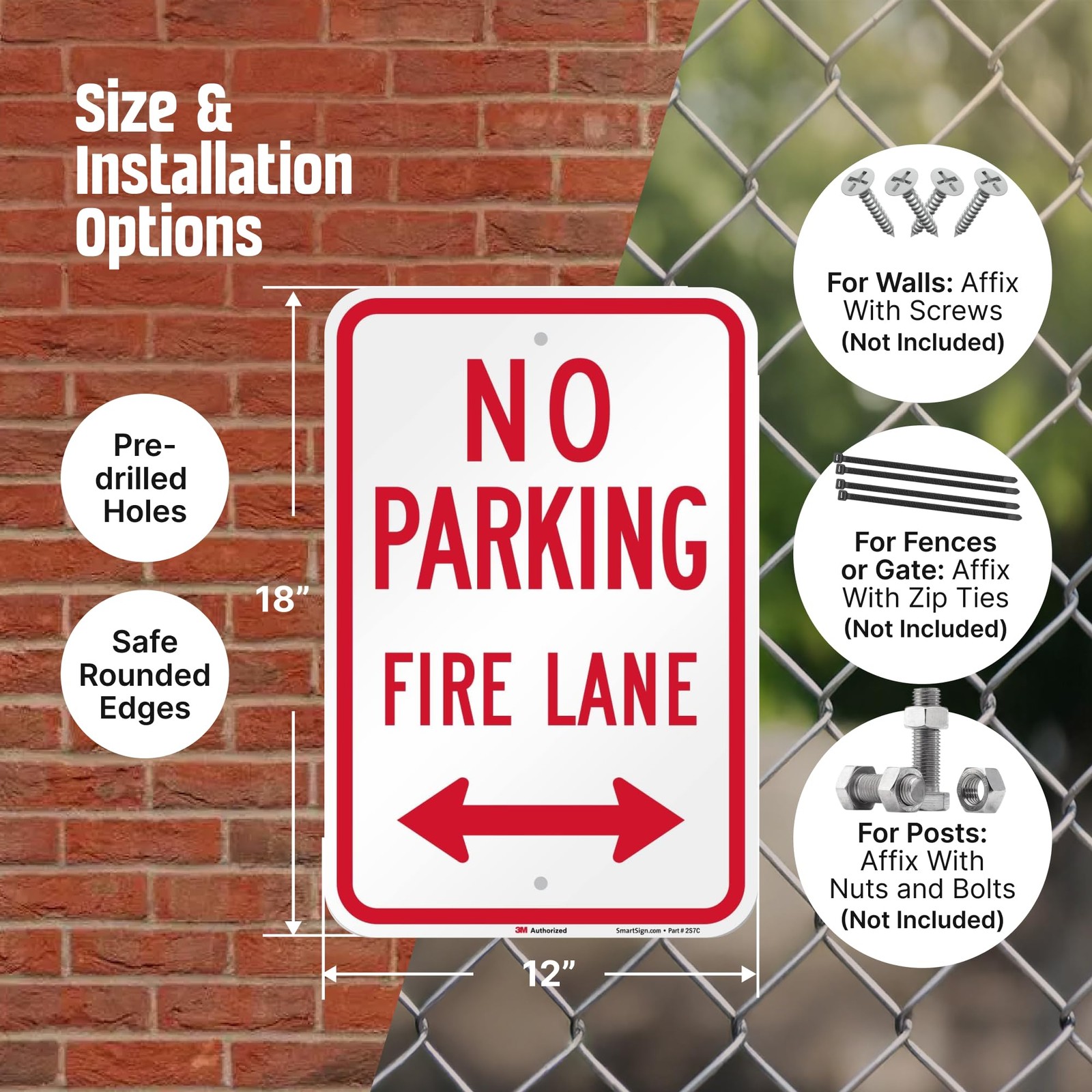 Colorado Fire Lane No Parking Sign with Bidirectional Arrow 2 Pack, 18 x 12 …
