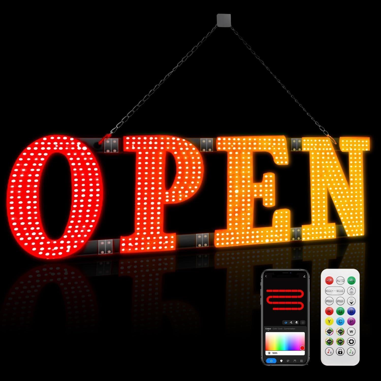 48&Prime;X 16&Prime; Large LED Open Sign with Remote Control High Bright Visibility Business