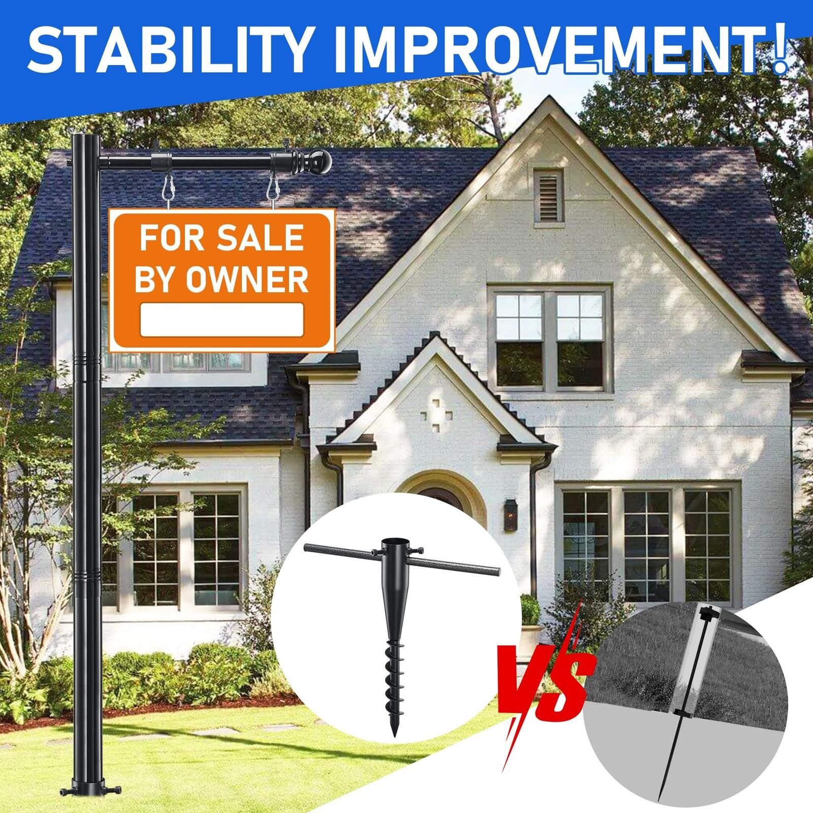 Real Estate Sign Post, 100 Inch Realtor Yard Post for Sale 100&Prime;, Black