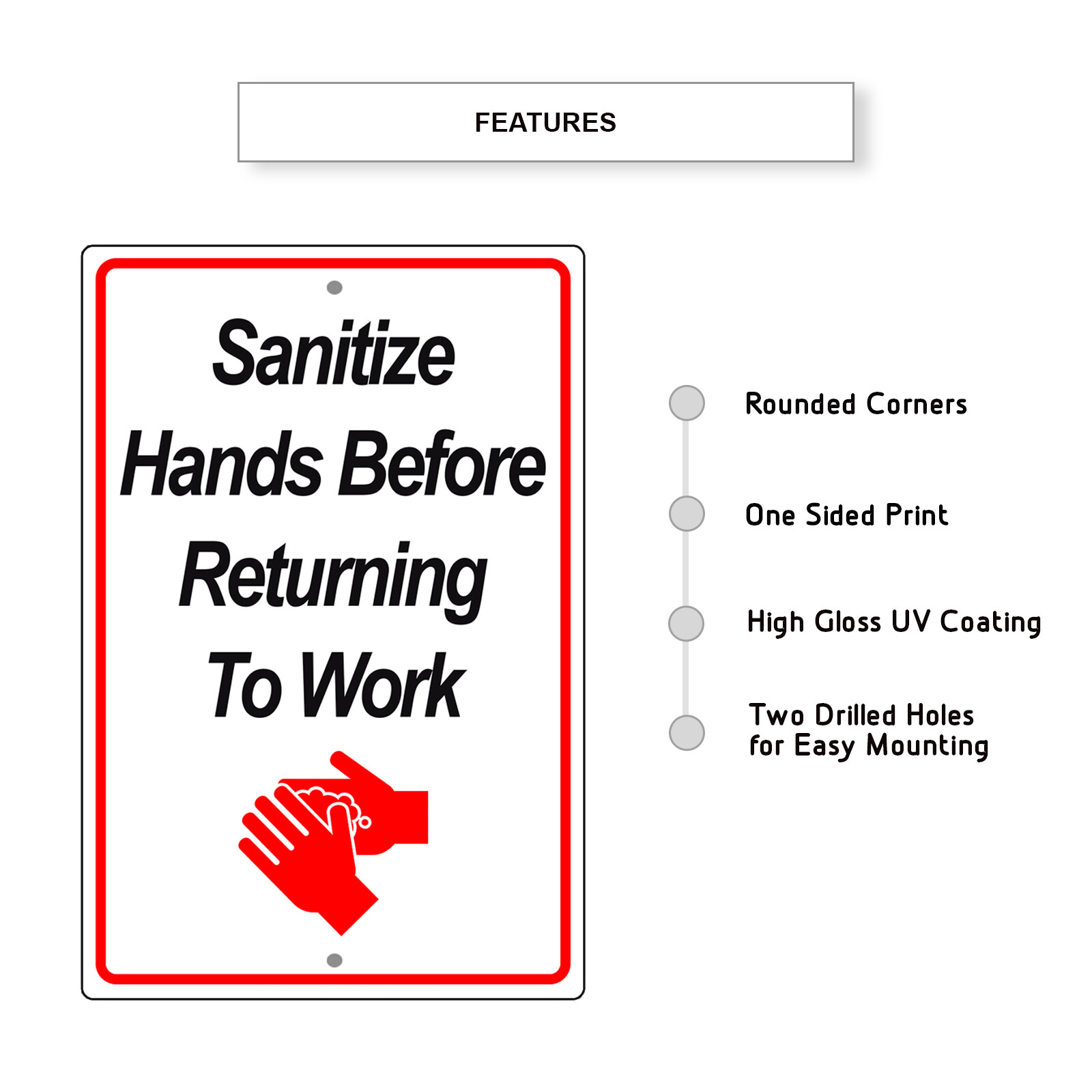 Please Wash Or Sanitize Hands Before Returning To Work Aluminum Metal Sign