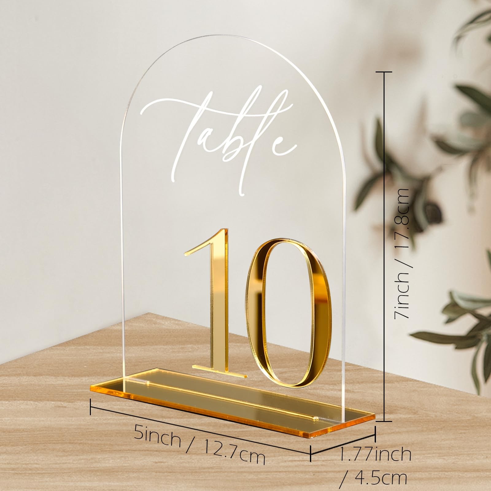 Clear Arch Wedding Table Numbers 110 Stands 5×7 Inch Acrylic Signs Gold Event