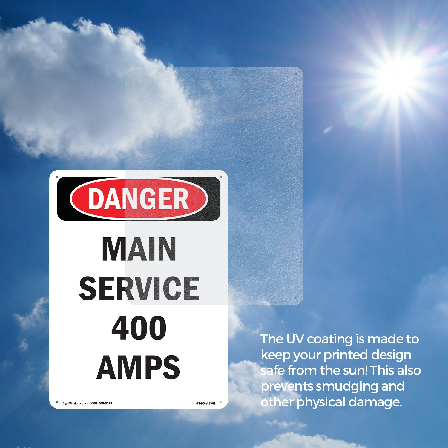Main Service 400 Amps OSHA Danger Sign Metal, Plastic, Or Decal – 5 or 10 Pack