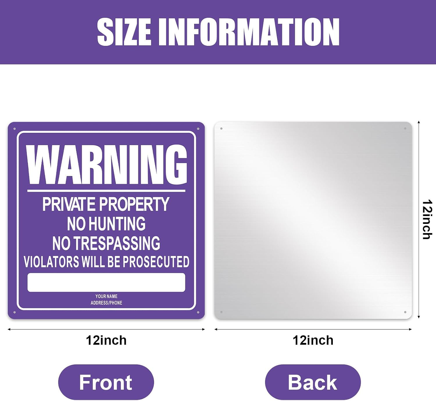 8-Pack 12&Prime;x12&Prime; Reflective No Trespassing Aluminum Signs – Outdoor Use