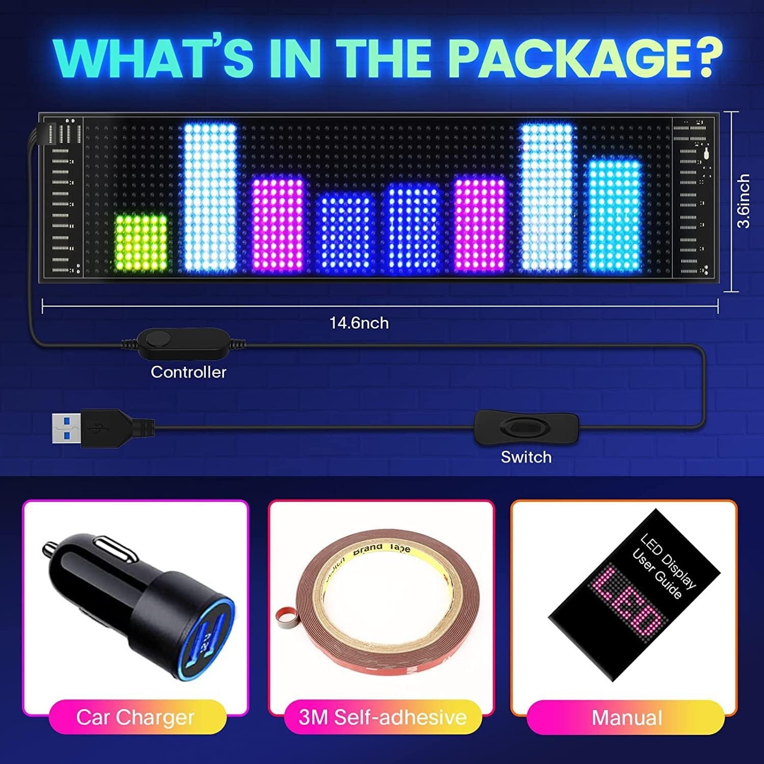 High-Quality LED Sign 14.6 »x3.6 » – Customizable Scrolling Messages for Events