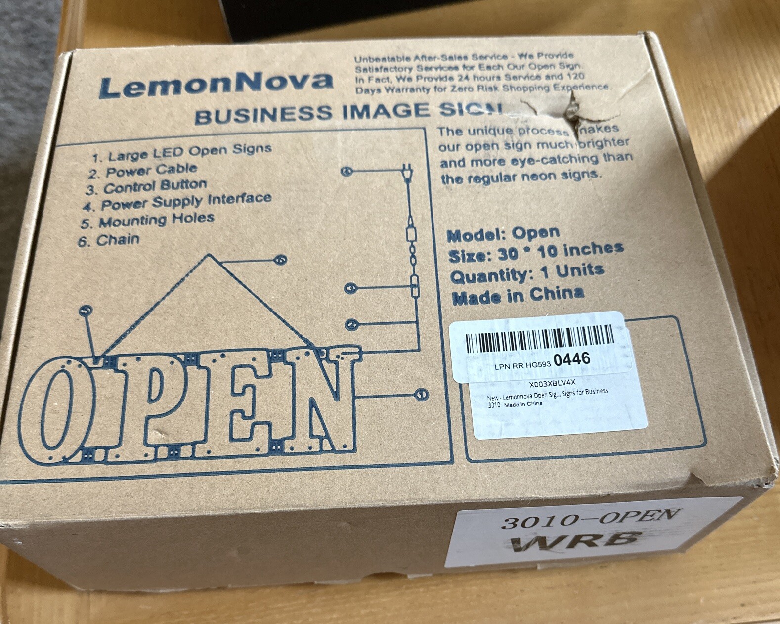 LemonNova Business Image Open Sign 4014 White Letters Cords Open Close Hours NEW