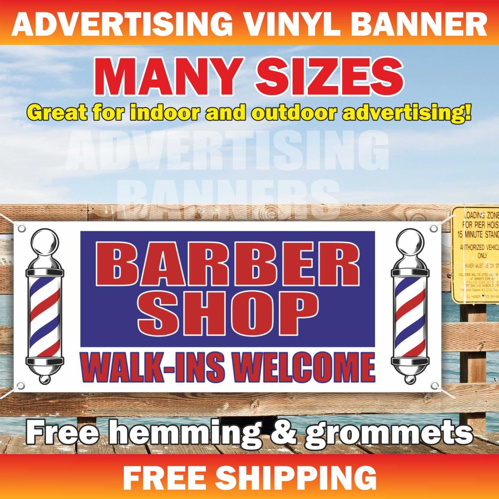 BARBER SHOP WALK-INS WELCOME Advertising Banner Vinyl Mesh Sign beauty spa hair