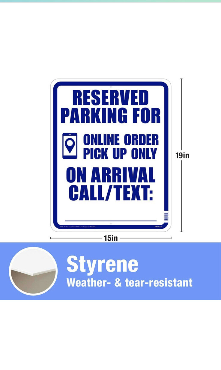 7X Hillman 843869 Reserved Online Order Parking Sign, 15&Prime; x 19&Prime;, Blue Vinyl USA