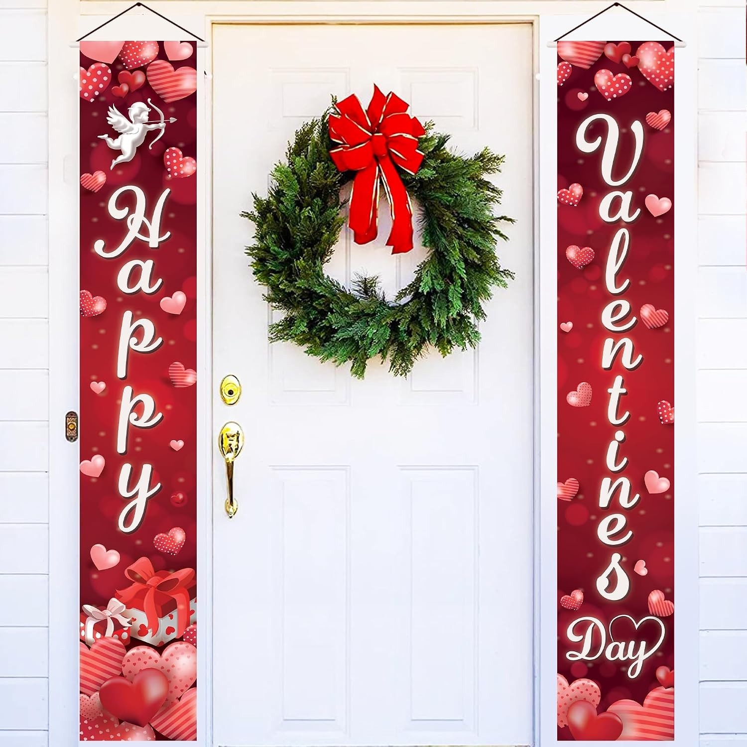 Happy Valentines Day Door Banner XtraLarge 72×12 Inch Red Oxford Fabric Outdoor