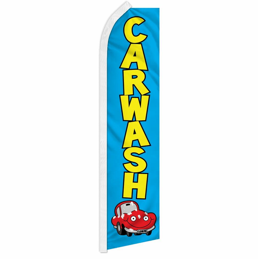 « CARWASH » advertising super flag swooper banner business sign blue car wash auto