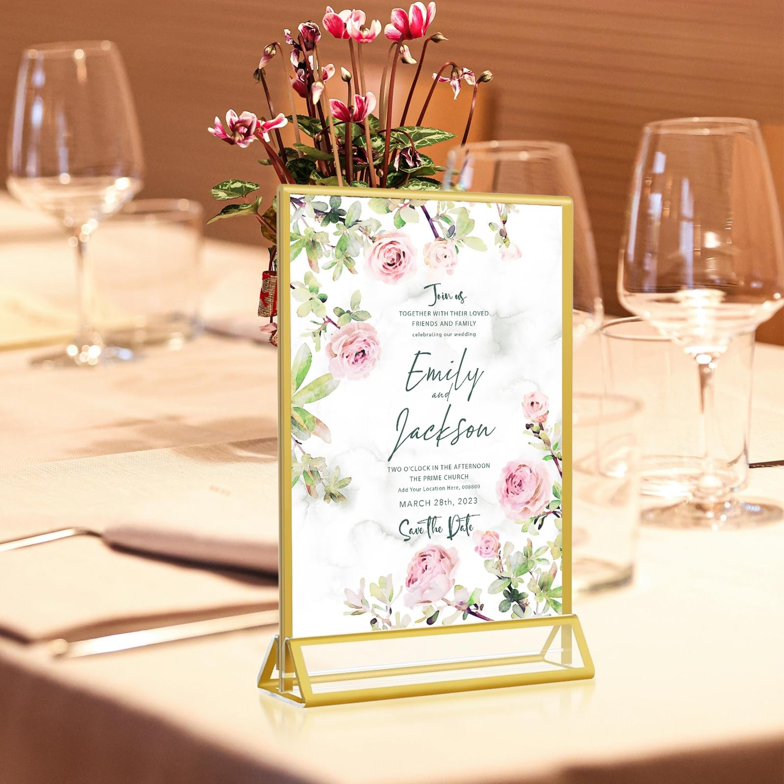 Gold Acrylic Sign Holder 5×7, 16 Pack Wedding Vertical-Gold16 Pack-5×7,