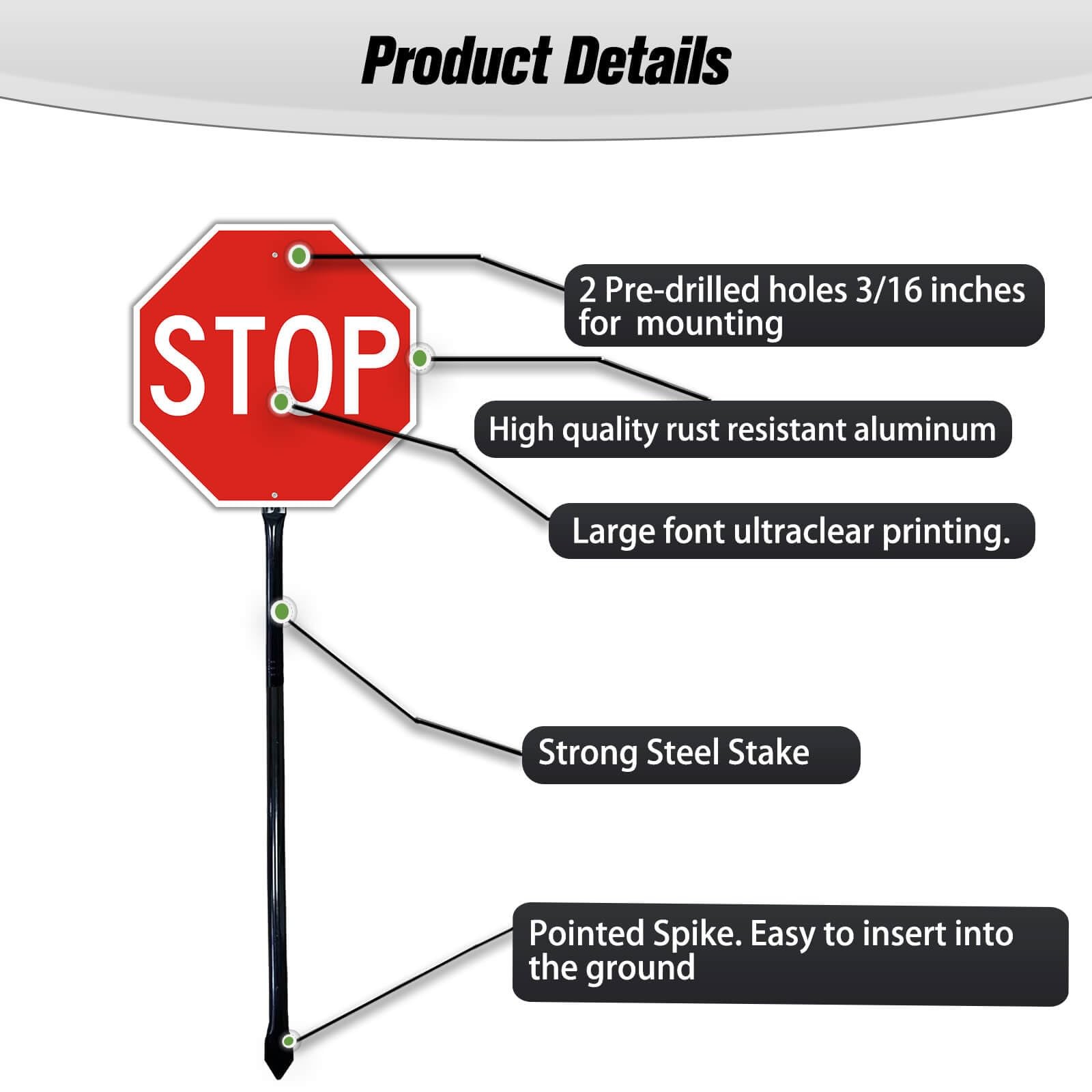 12×12&Prime; Stop Slow Sign with 36&Prime; Steel Stake Reflective Aluminum Rust Free