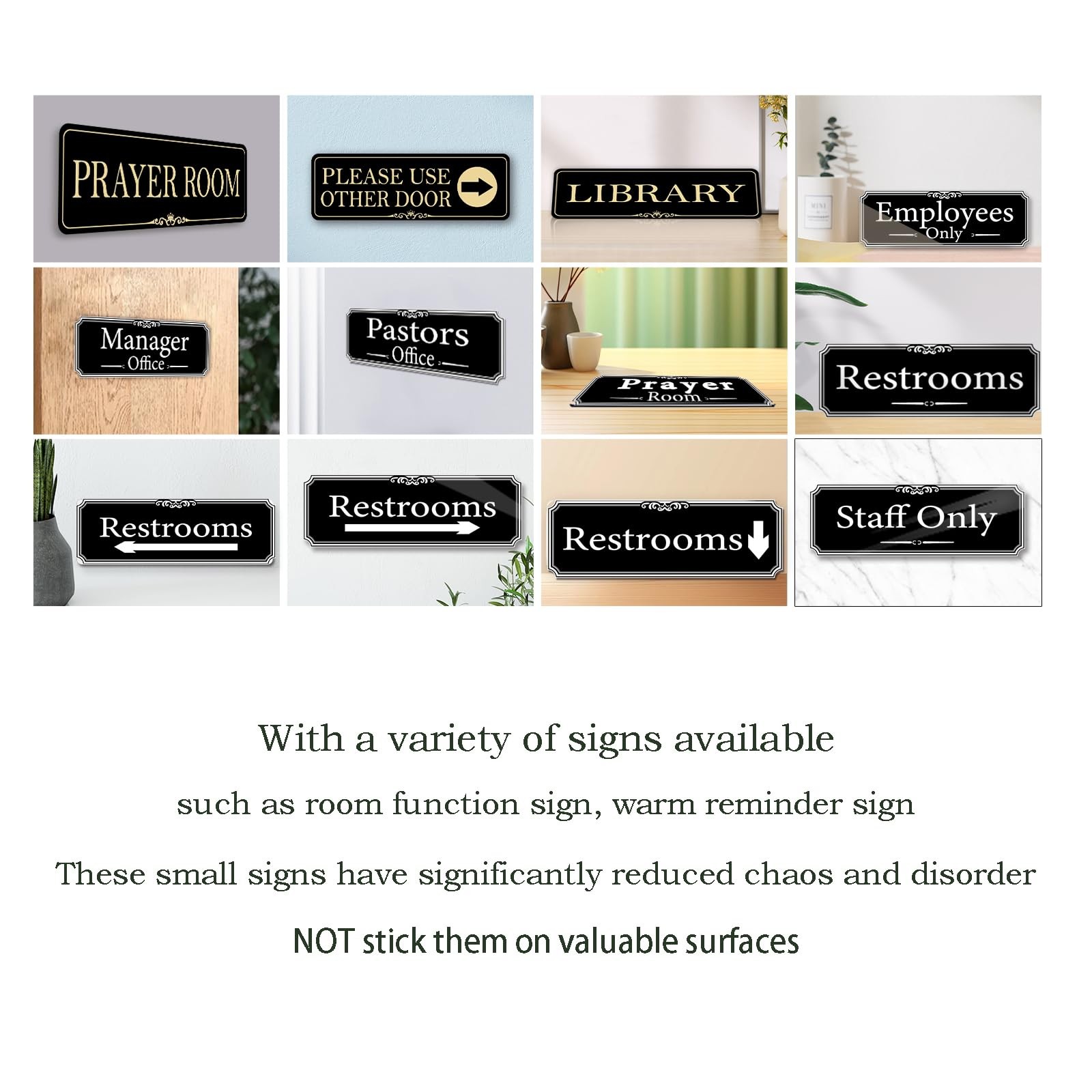 9×3 Inch Down Arrow Restroom Sign SelfAdhesive Door Wall Signage Black