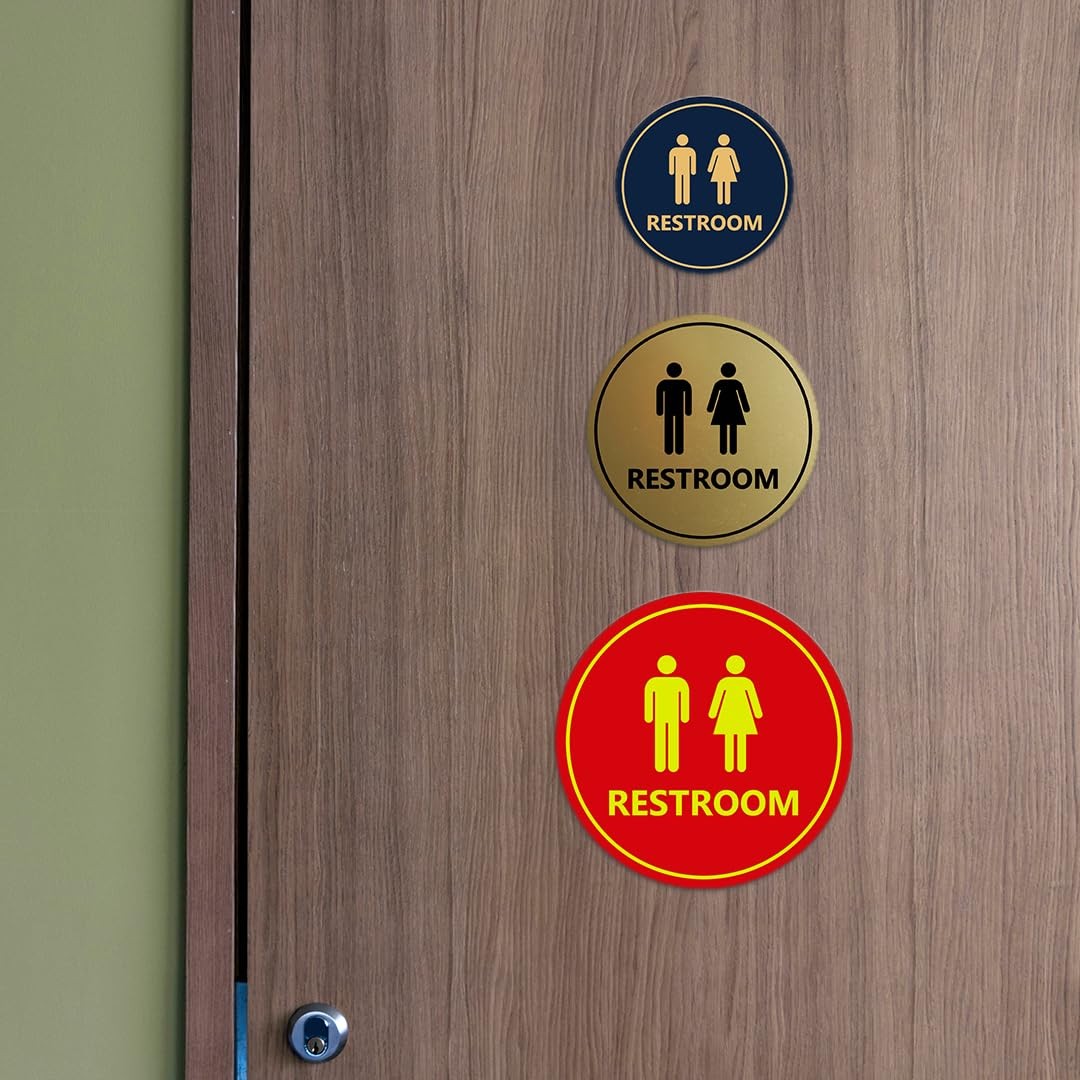 Circle Unisex Restroom Sign XLarge Black Gold Door Wall Plaque Decor Tool