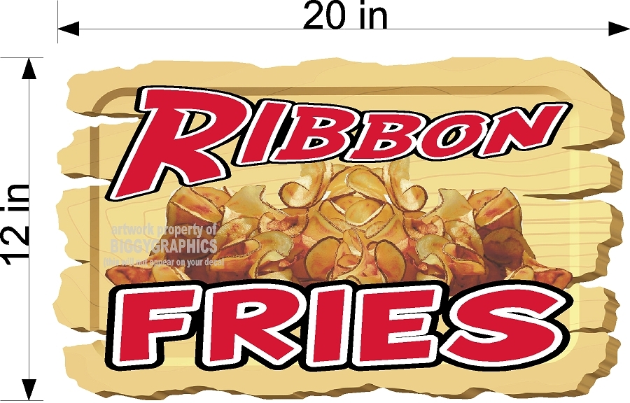 12&Prime; X 20&Prime; FULL COLOR VINYL DECAL WOODEN SIGN LOOK RIBBON FRIES POTATOES