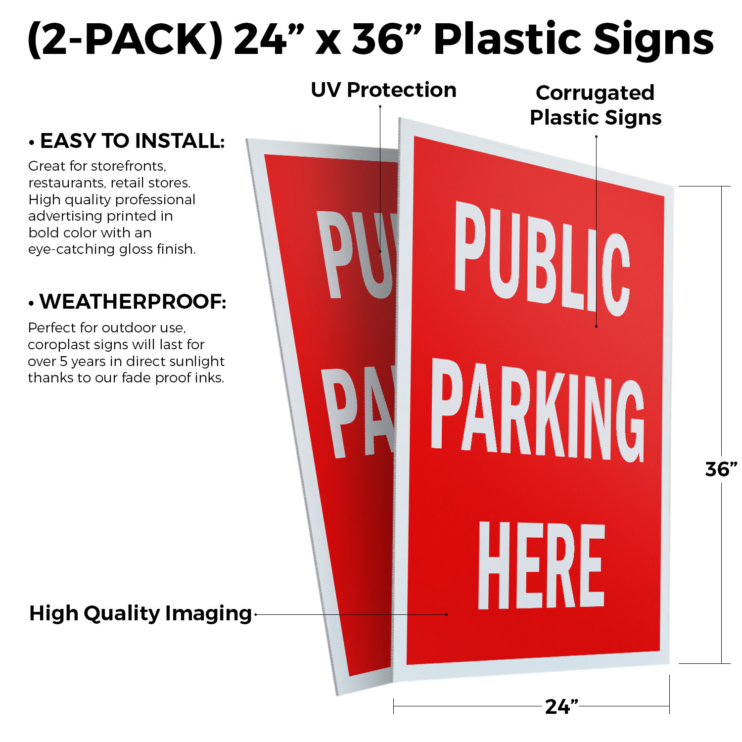 Public Parking Here 24&Prime; x 36&Prime; 2 Pack Of Store Sign Plastic Or Decal