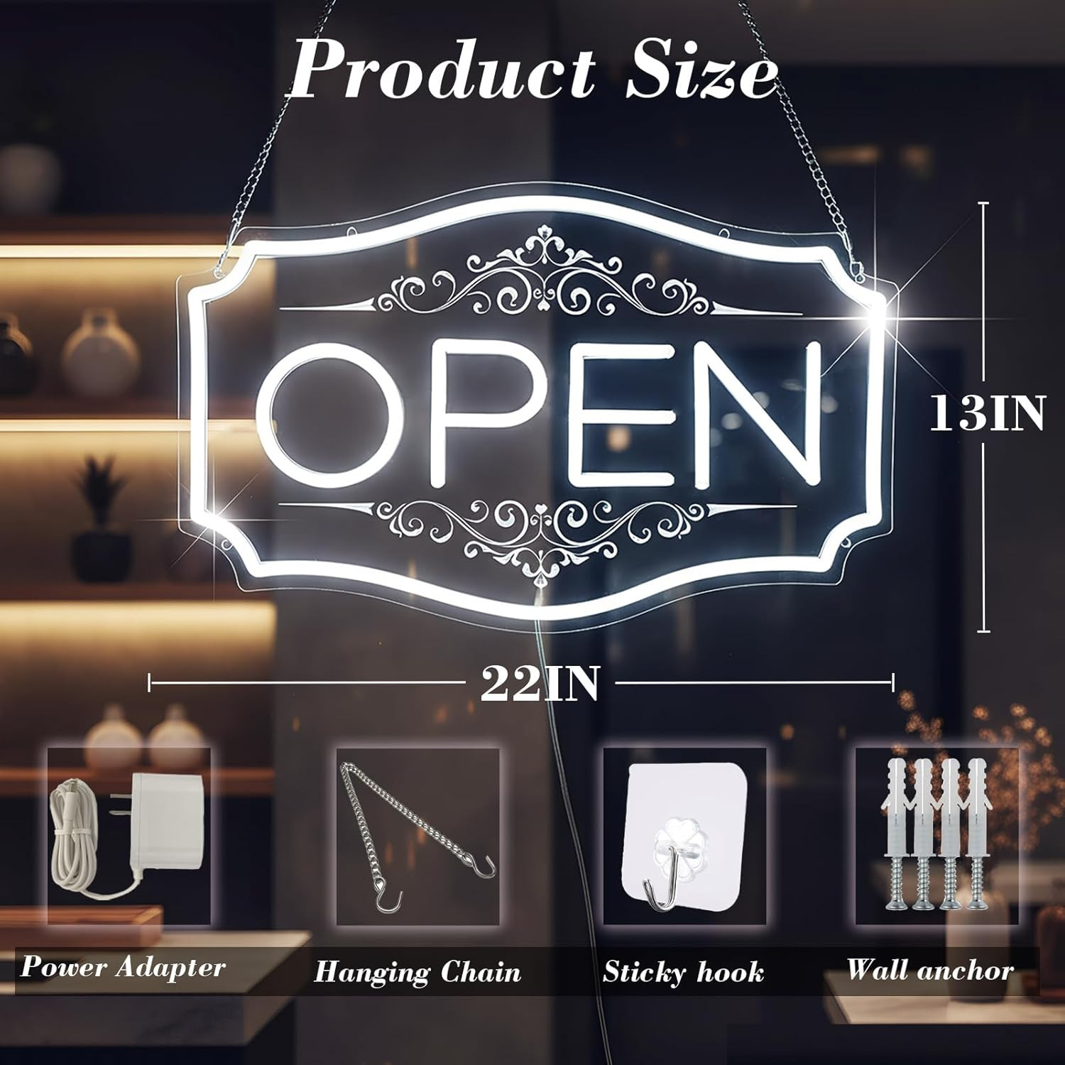 Bright LED Open Sign 22&Prime; x 13&Prime; – Dimmable Neon for Storefronts & Windows
