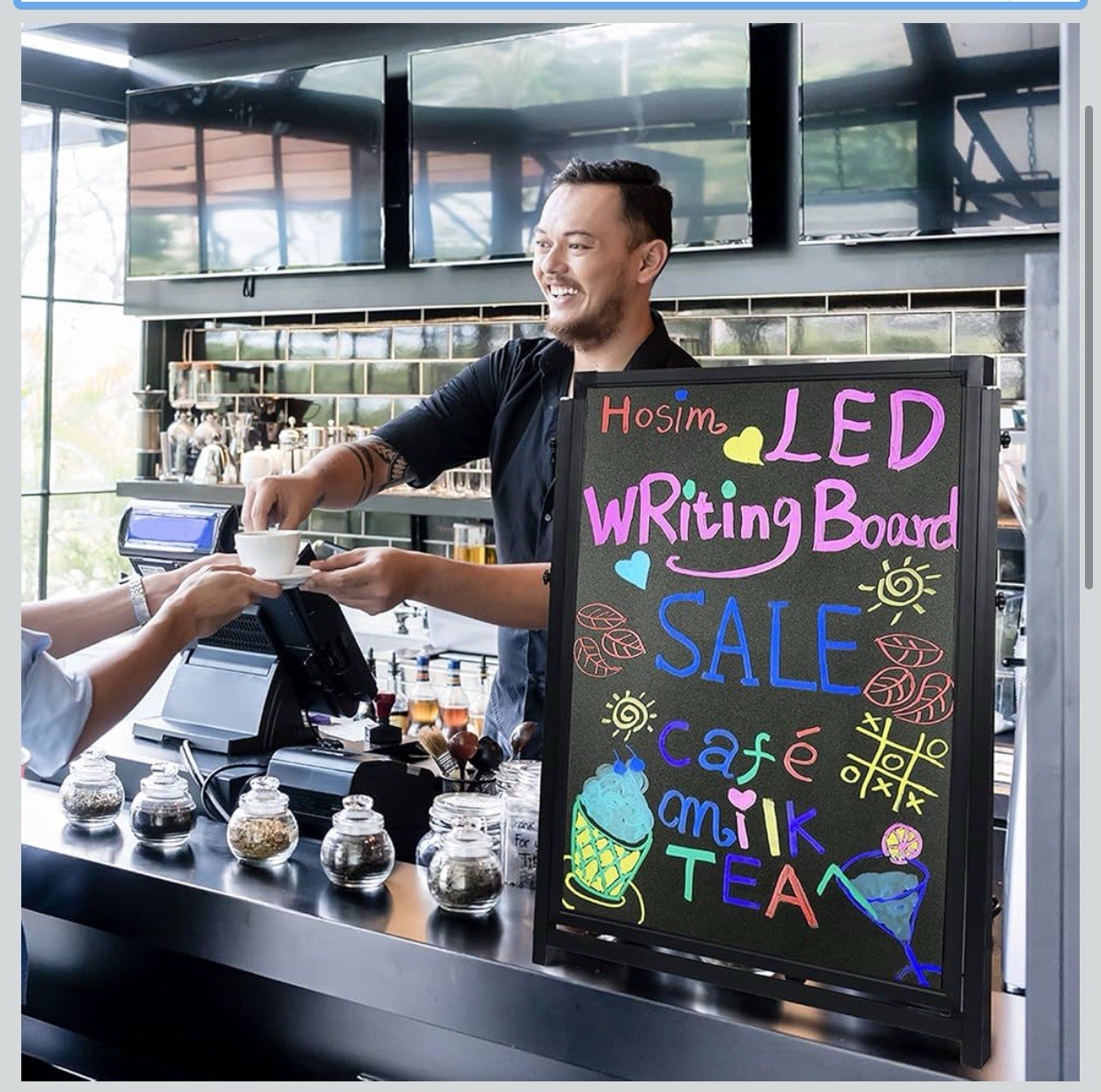 Hosim Standing A-Frame LED Message Writing Board, 32”x 24&Prime; Illuminated Sign NEW