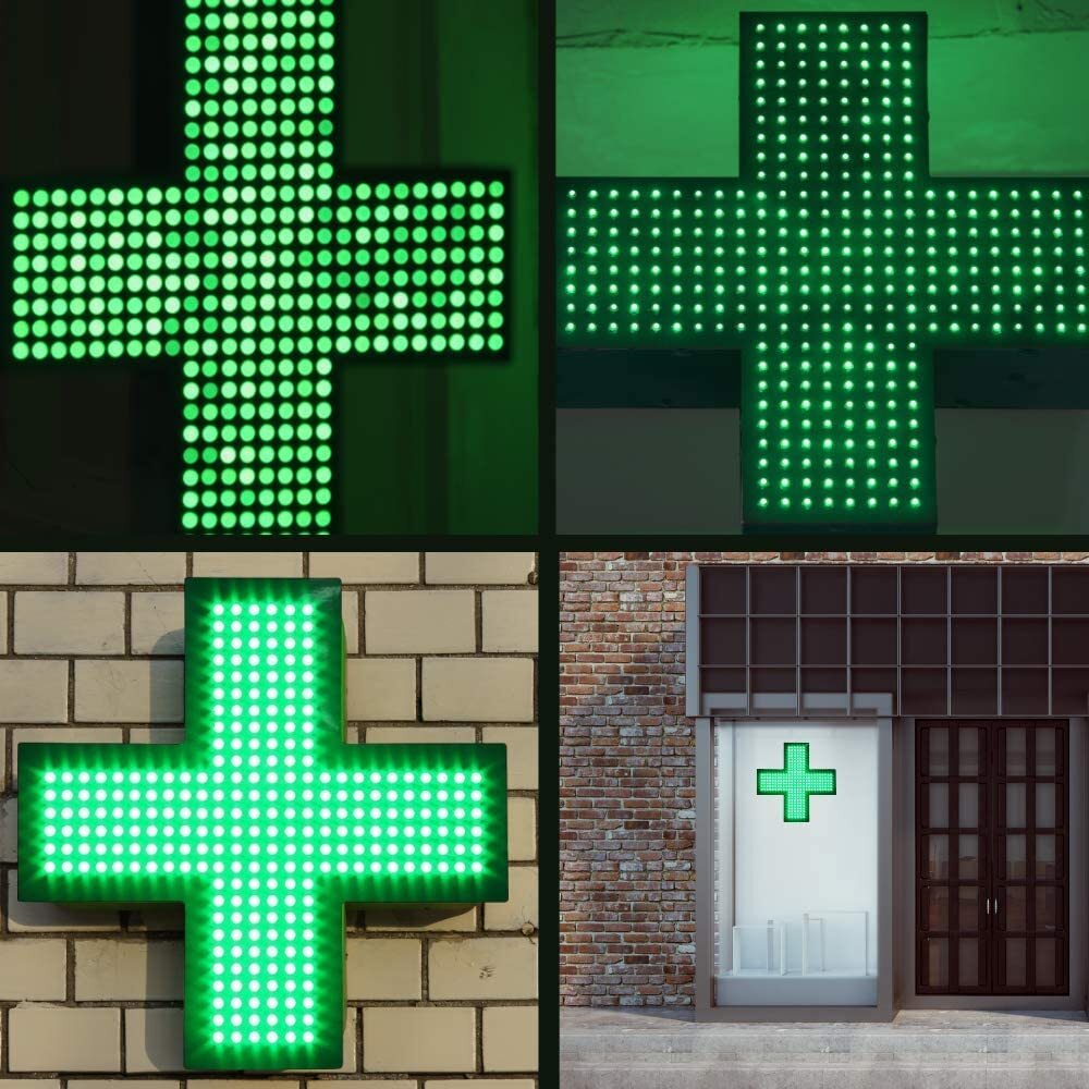 19&Prime; x19&Prime; Indoor Dispensary Green Medical Cross Window Display LED Sign 3 Mode