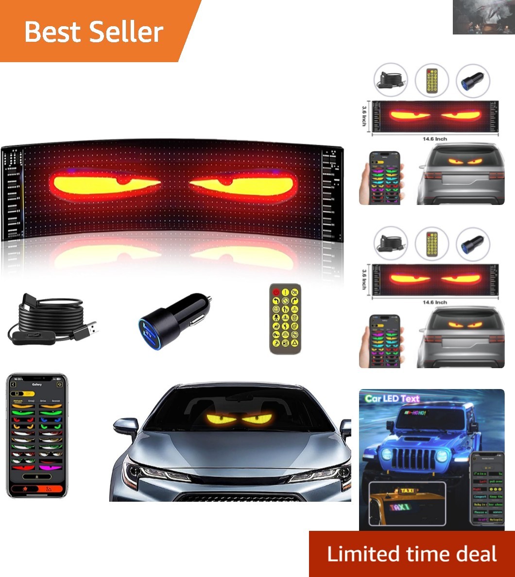 Customizable LED Car Sign with Bluetooth Control – 14.6 » x 3.6 » Flexibility