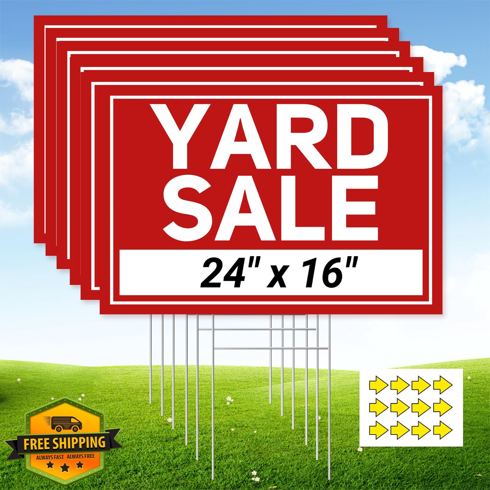 6pk Extra-Large Yard Sale Signs with Stakes Foldable Double-Sided