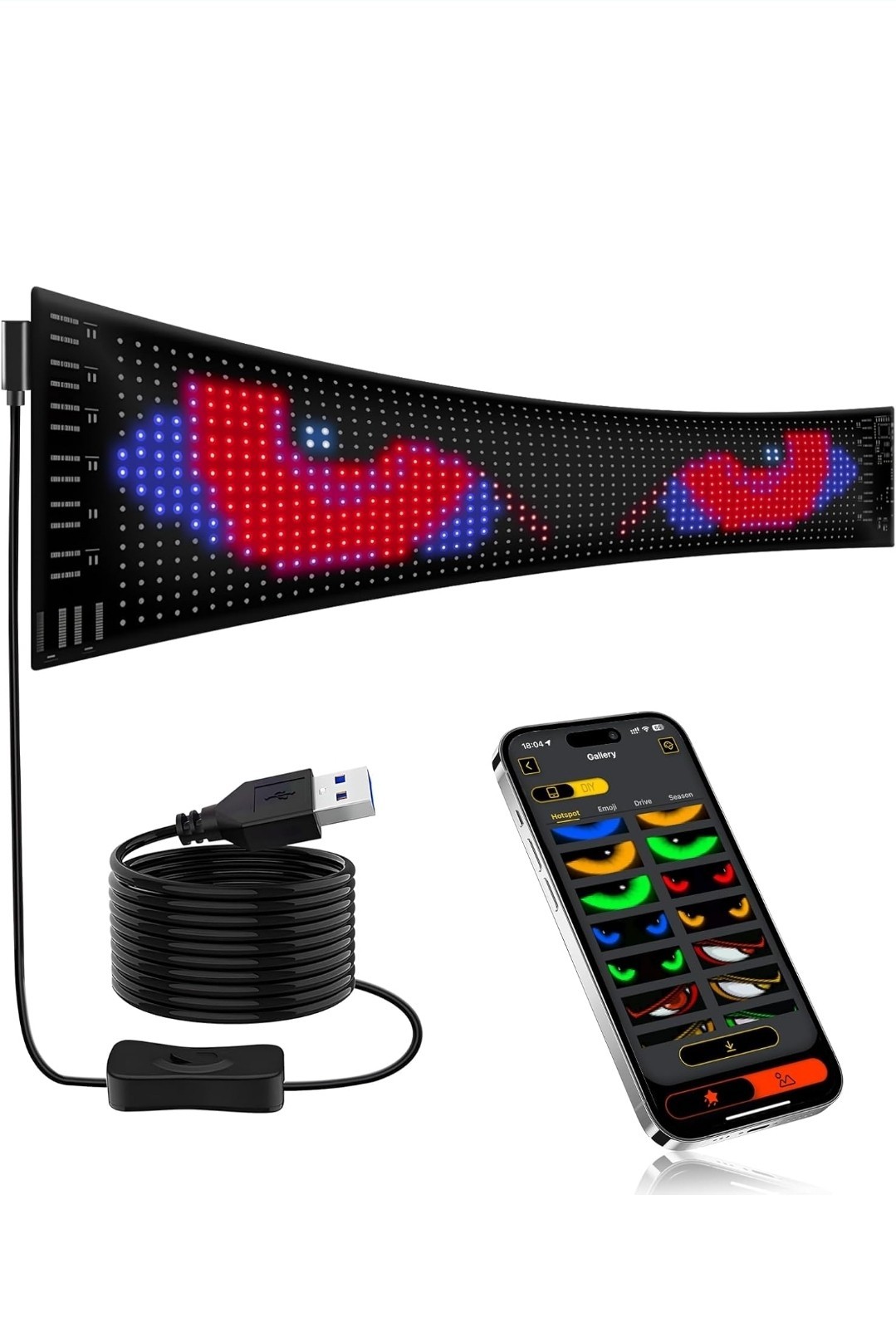 RGB LED Display Sign Soft Screen Foldable BT Remote APP 52.36in W X 7.56in H