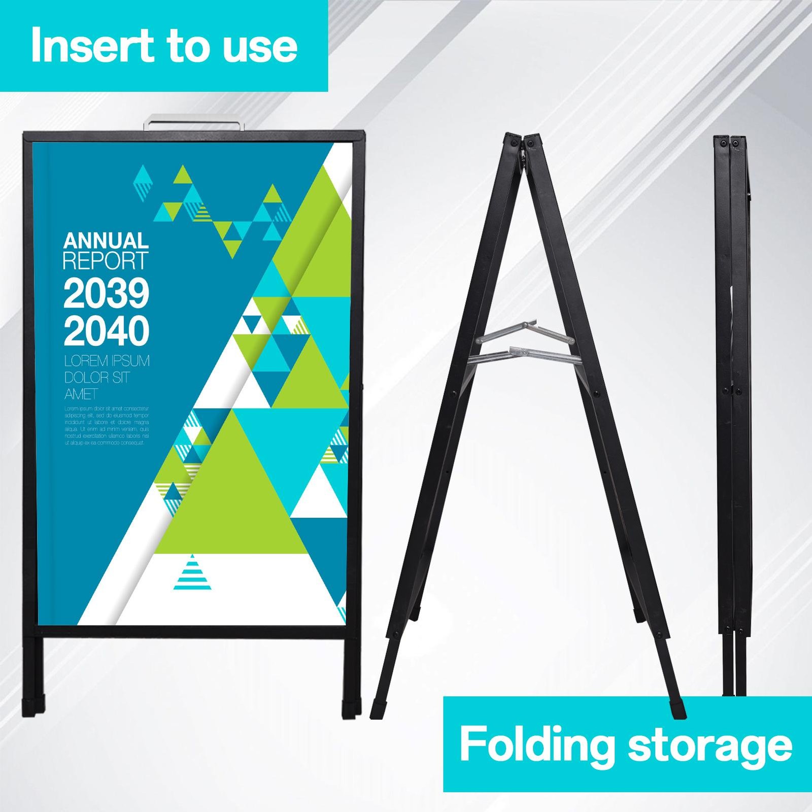Heavy-Duty Double-Sided Metal A-Frame Sidewalk Sign Holder Stand 24&Prime; x 36&Prime;