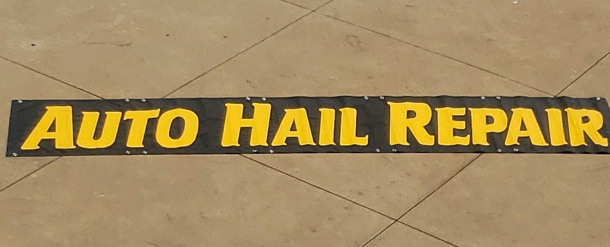 Vinyl Banner Auto Hail Repair Car Body Shop BLACK & Yellow PRE-OWNED 22&Prime; X 119&Prime;