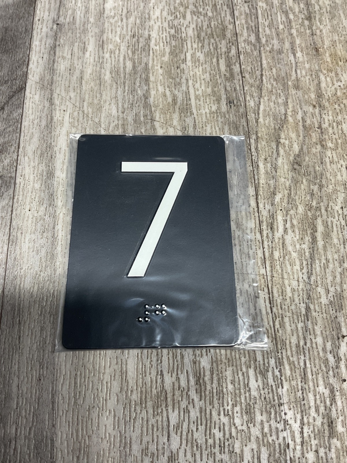 7th Floor Elevator Jamb Plate Sign, Braille #7, Raised Dots & Number #4015G68