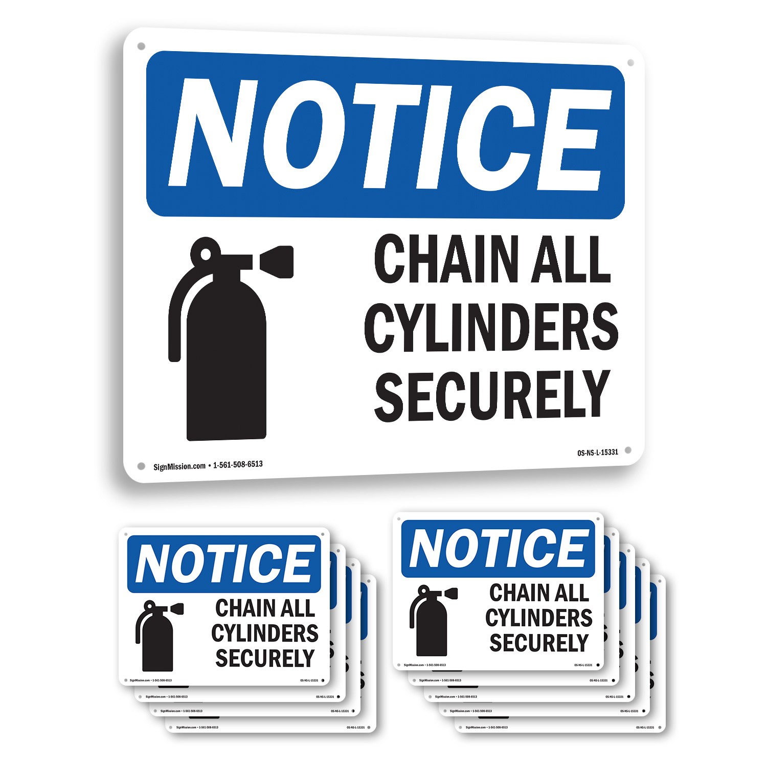 Chain All Cylinders Securely OSHA Notice Sign Metal, Plastic, Decal 5 or 10 Pack